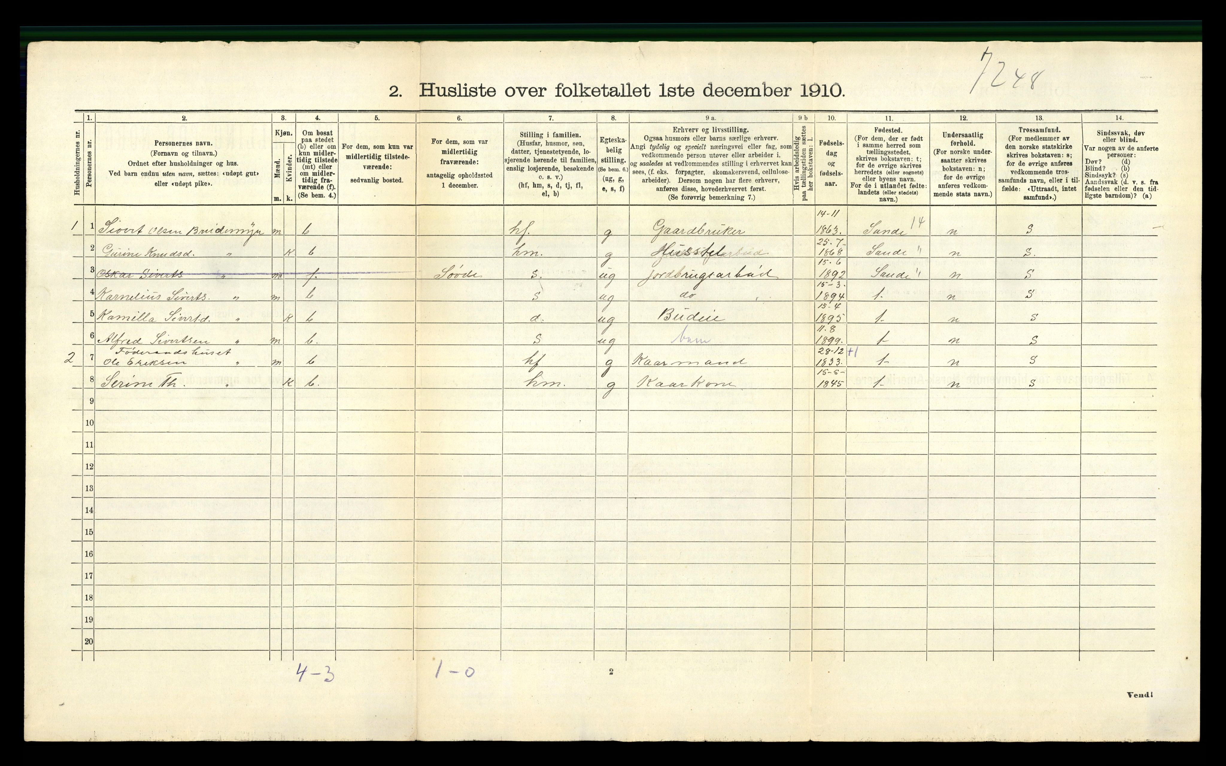 RA, 1910 census for Vanylven, 1910, p. 72