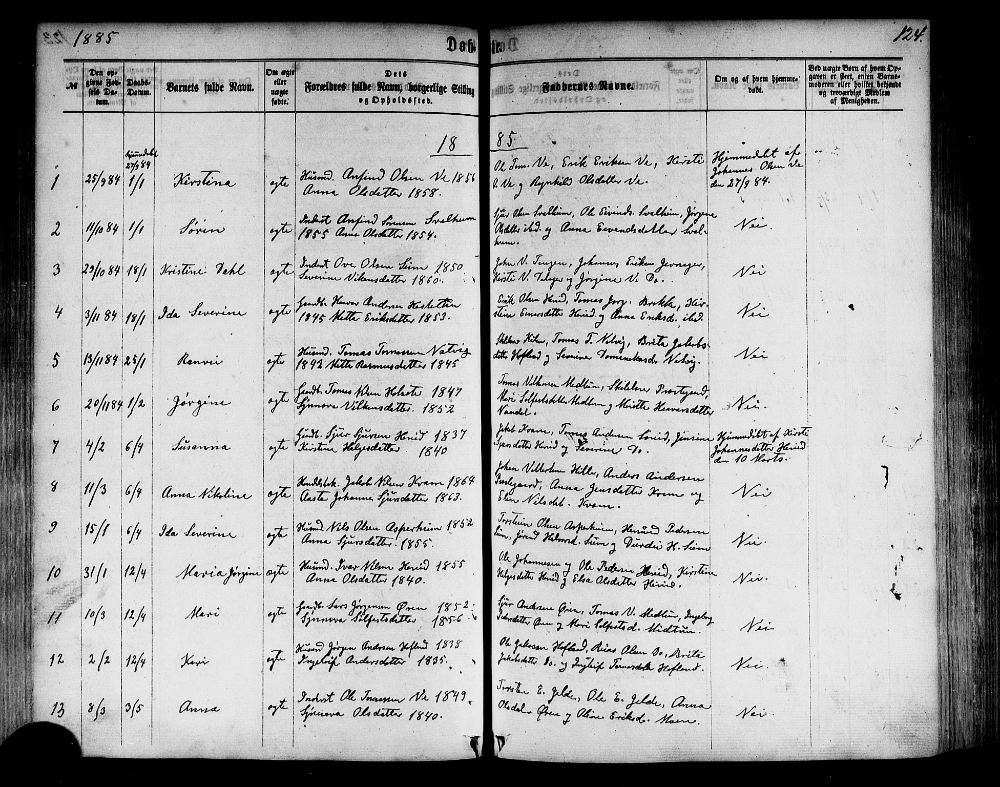 Årdal sokneprestembete, AV/SAB-A-81701: Parish register (official) no. A 3, 1863-1886, p. 124