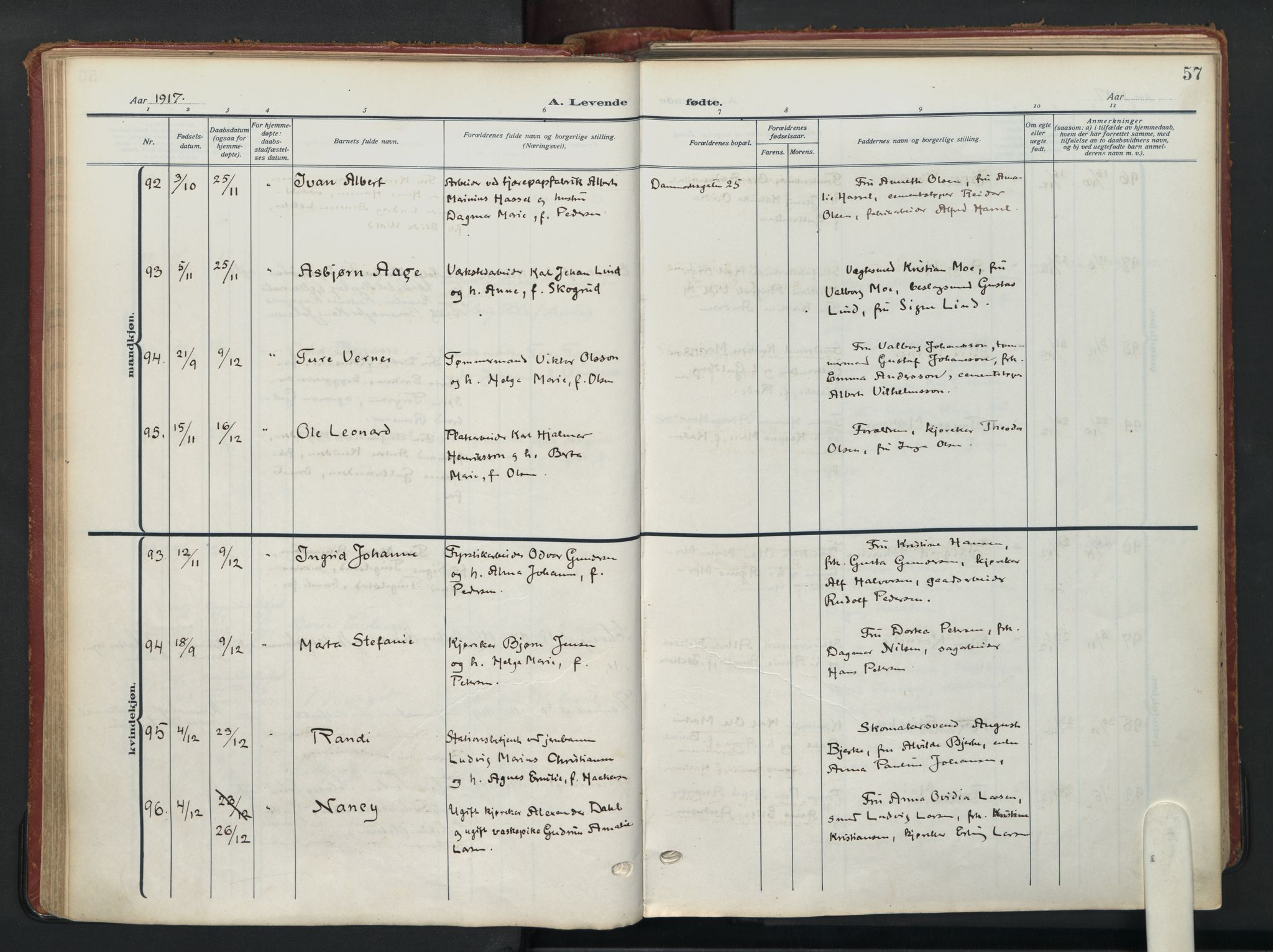 Vålerengen prestekontor Kirkebøker, AV/SAO-A-10878/F/Fa/L0004: Parish register (official) no. 4, 1915-1929, p. 57