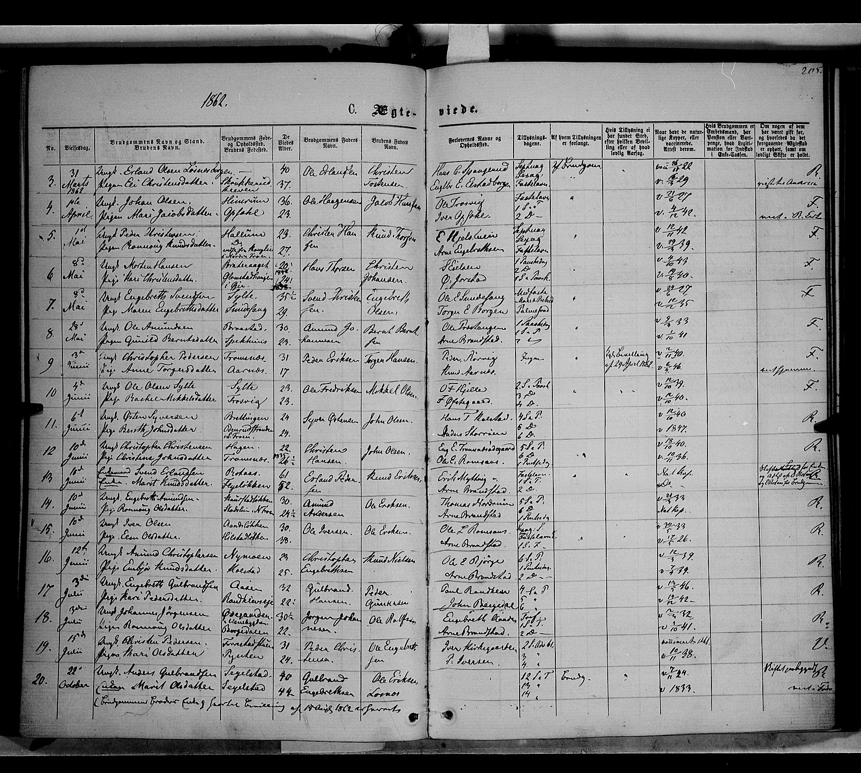 Ringebu prestekontor, AV/SAH-PREST-082/H/Ha/Haa/L0007: Parish register (official) no. 7, 1860-1877, p. 205