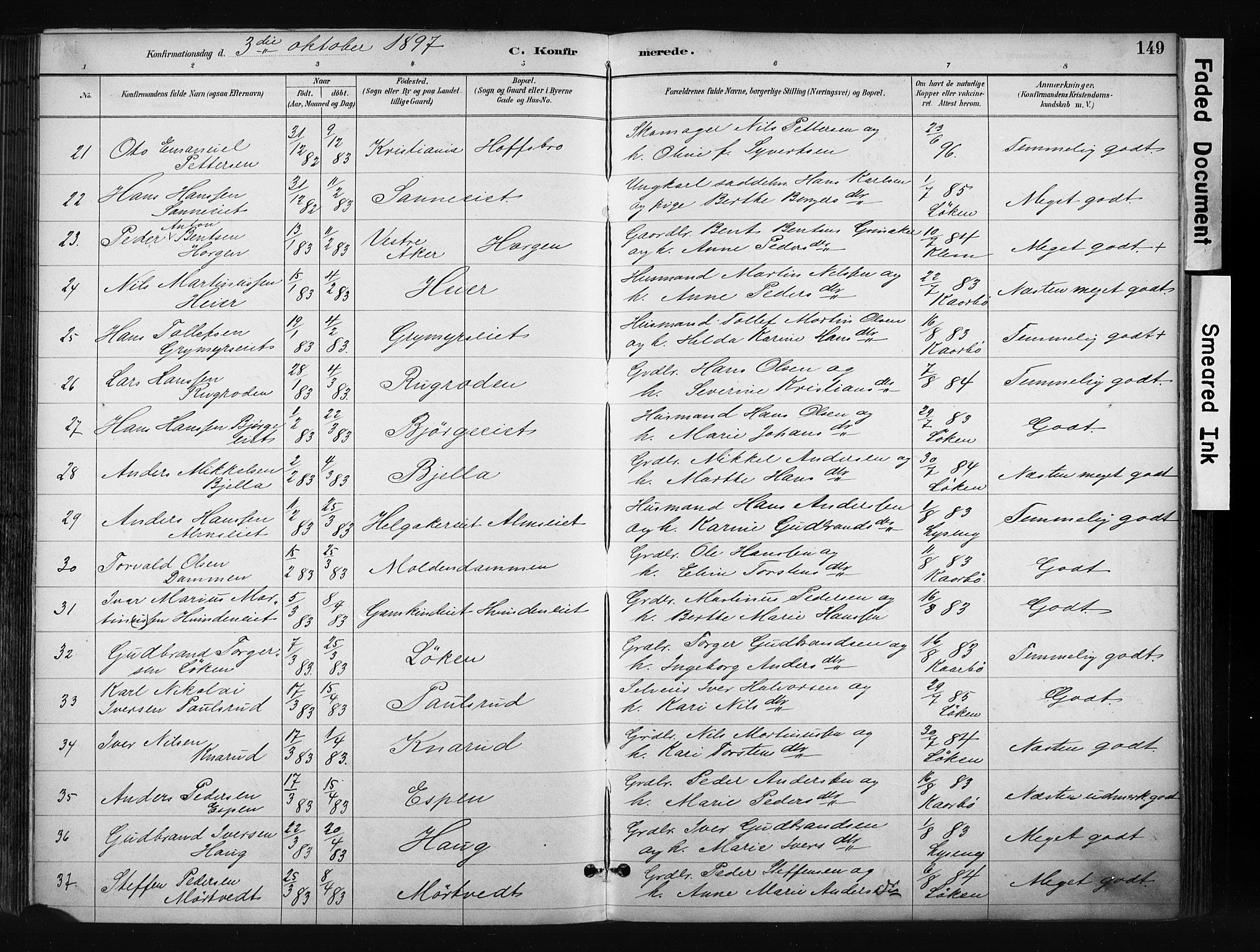 Gran prestekontor, AV/SAH-PREST-112/H/Ha/Haa/L0017: Parish register (official) no. 17, 1889-1897, p. 149