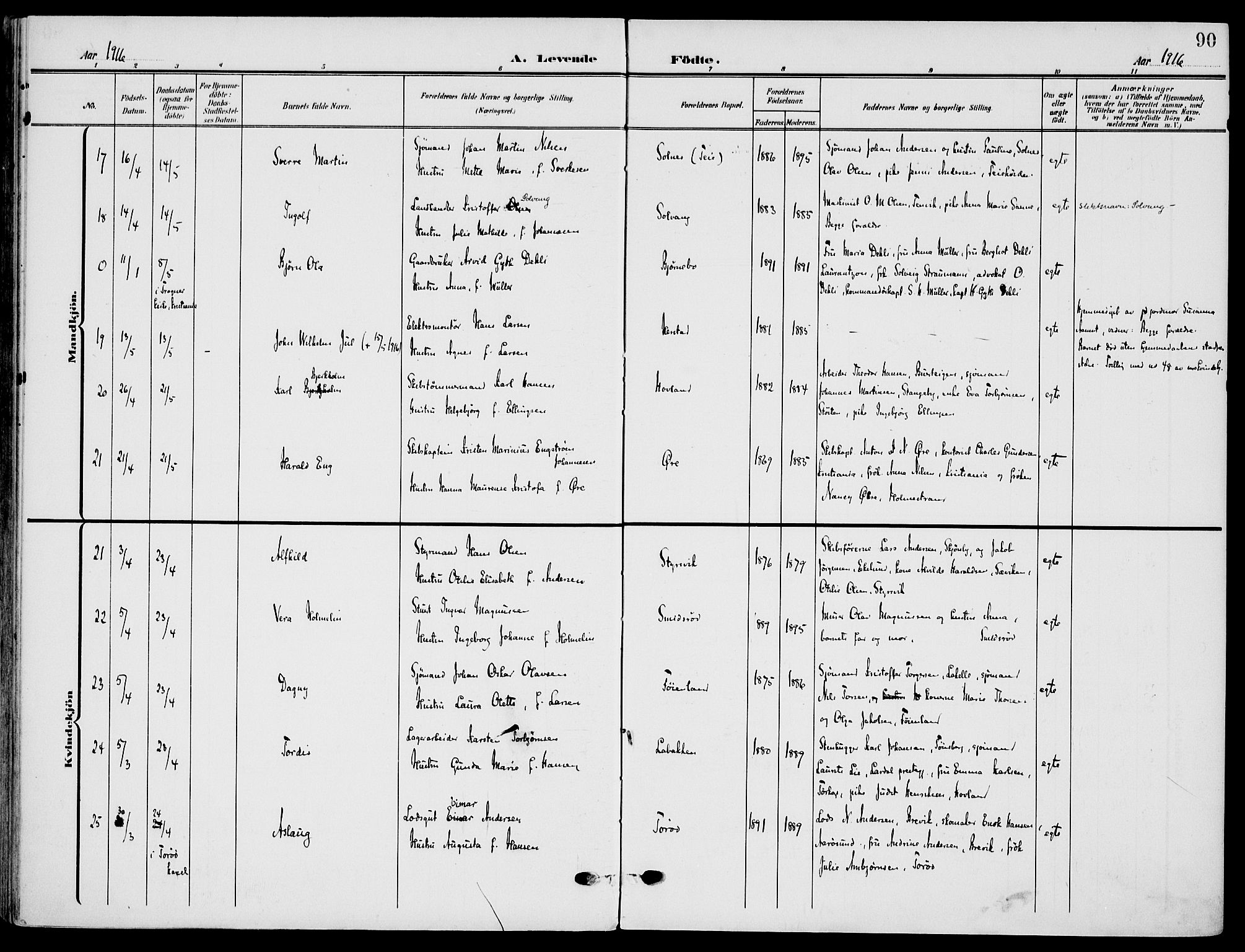 Nøtterøy kirkebøker, AV/SAKO-A-354/F/Fa/L0010: Parish register (official) no. I 10, 1908-1919, p. 90