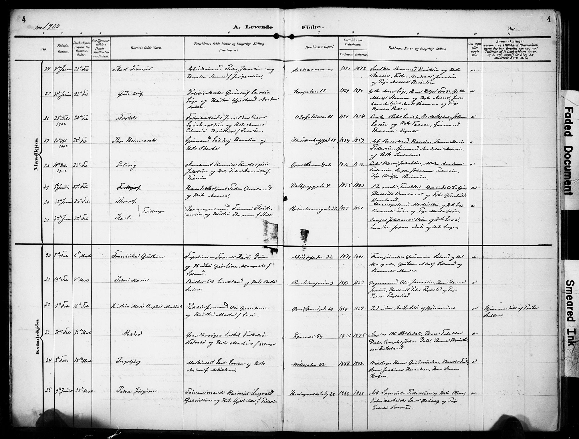 Domkirken sokneprestkontor, AV/SAST-A-101812/001/30/30BB/L0018: Parish register (copy) no. B 18, 1903-1915, p. 4