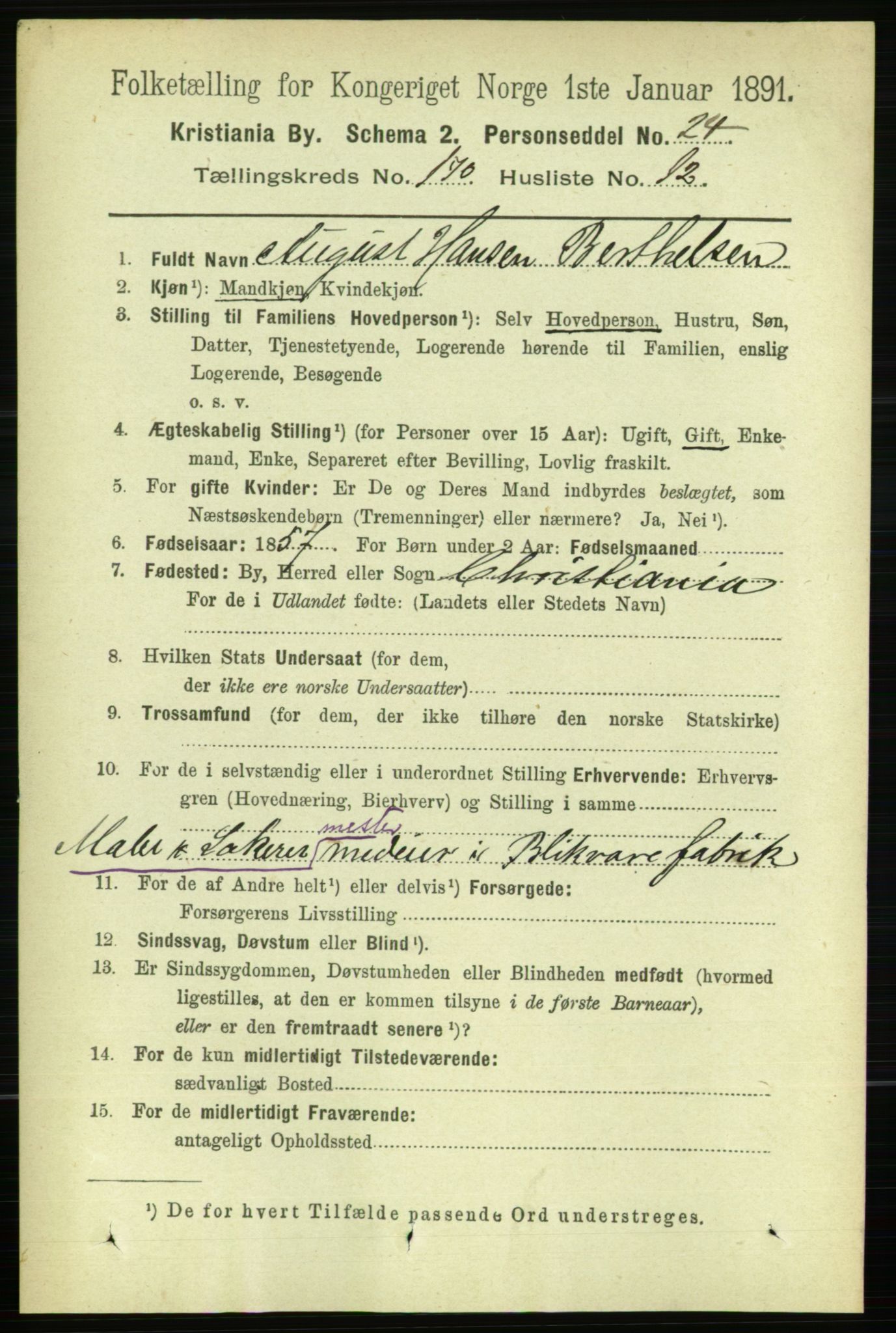 RA, 1891 census for 0301 Kristiania, 1891, p. 100147