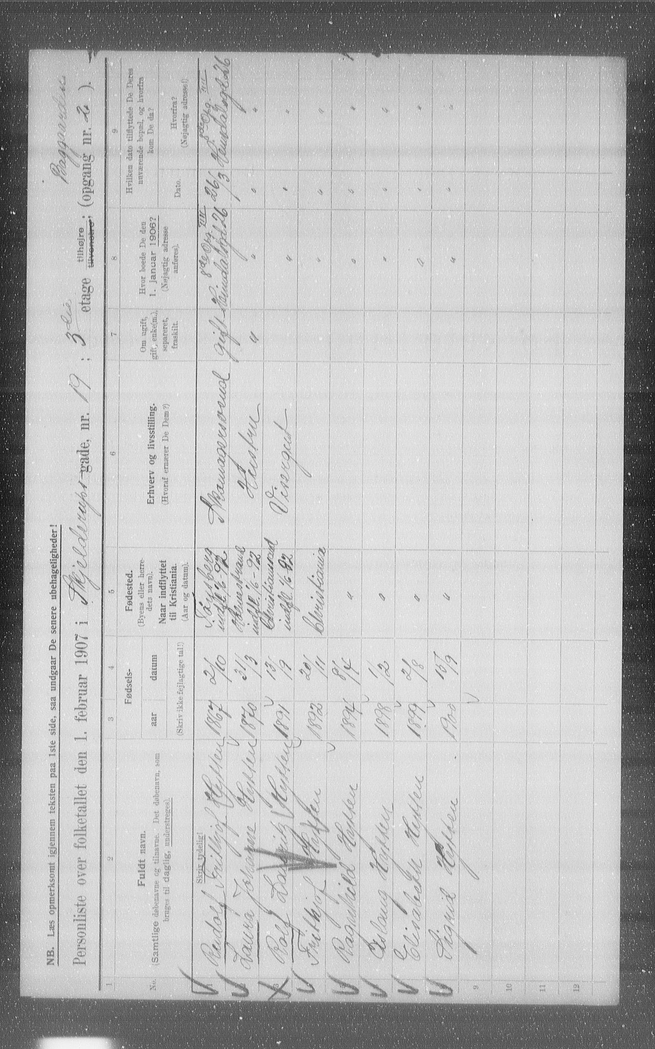 OBA, Municipal Census 1907 for Kristiania, 1907, p. 49091