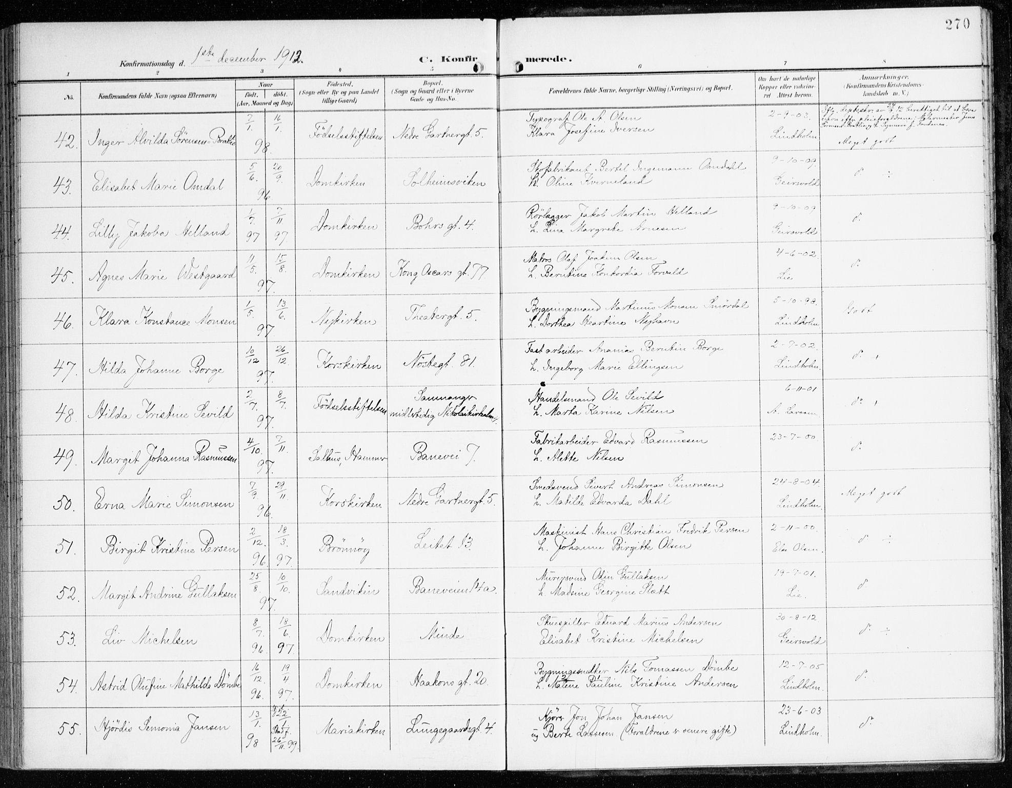 Domkirken sokneprestembete, AV/SAB-A-74801/H/Haa/L0031: Parish register (official) no. C 6, 1898-1915, p. 270