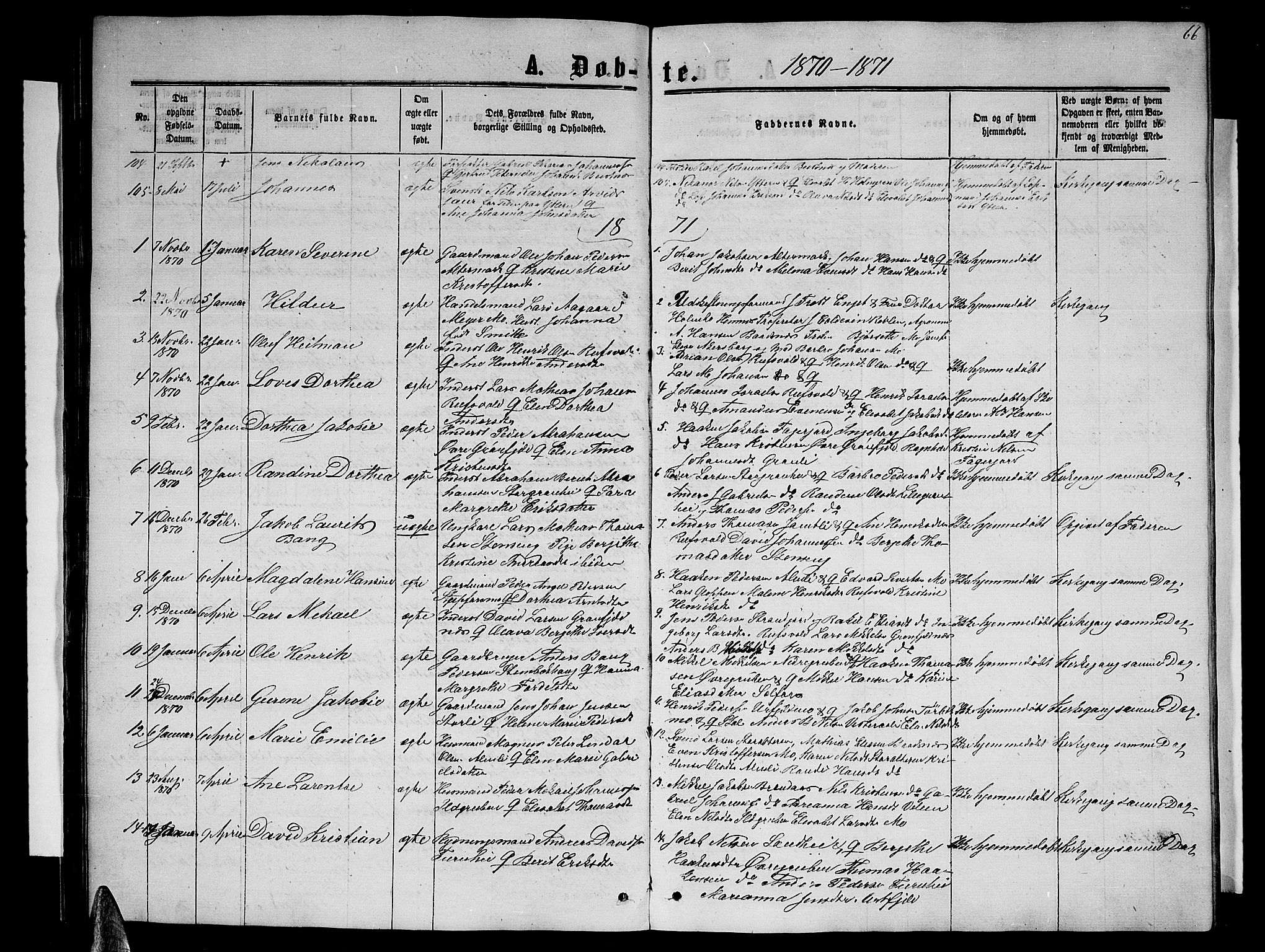 Ministerialprotokoller, klokkerbøker og fødselsregistre - Nordland, SAT/A-1459/827/L0415: Parish register (copy) no. 827C04, 1864-1886, p. 66