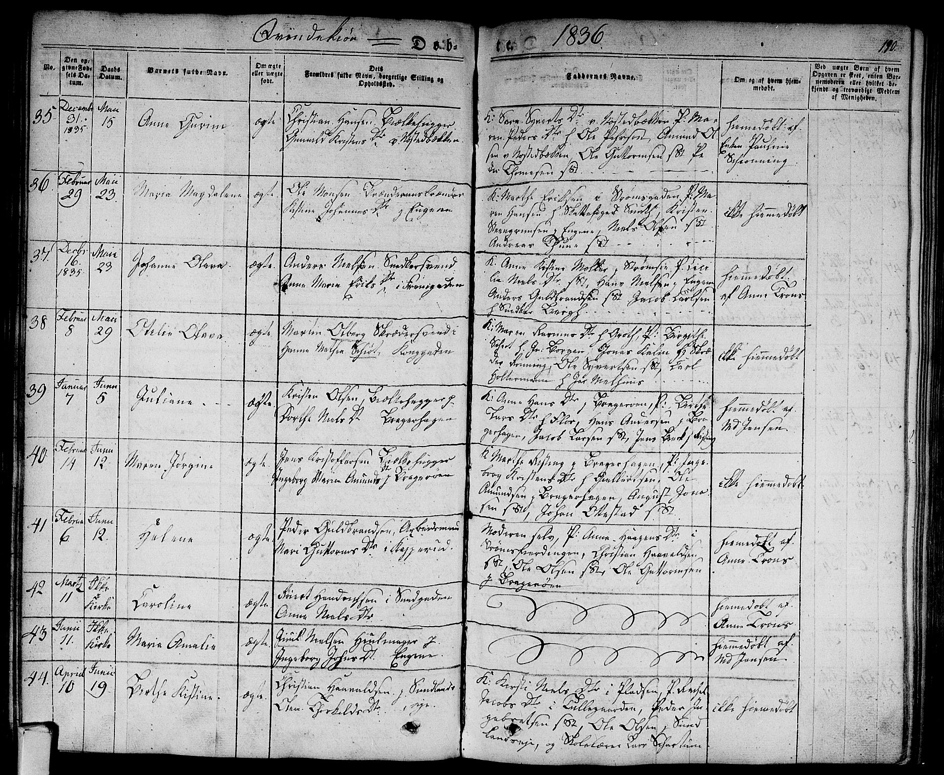 Bragernes kirkebøker, AV/SAKO-A-6/F/Fb/L0001: Parish register (official) no. II 1, 1830-1847, p. 190