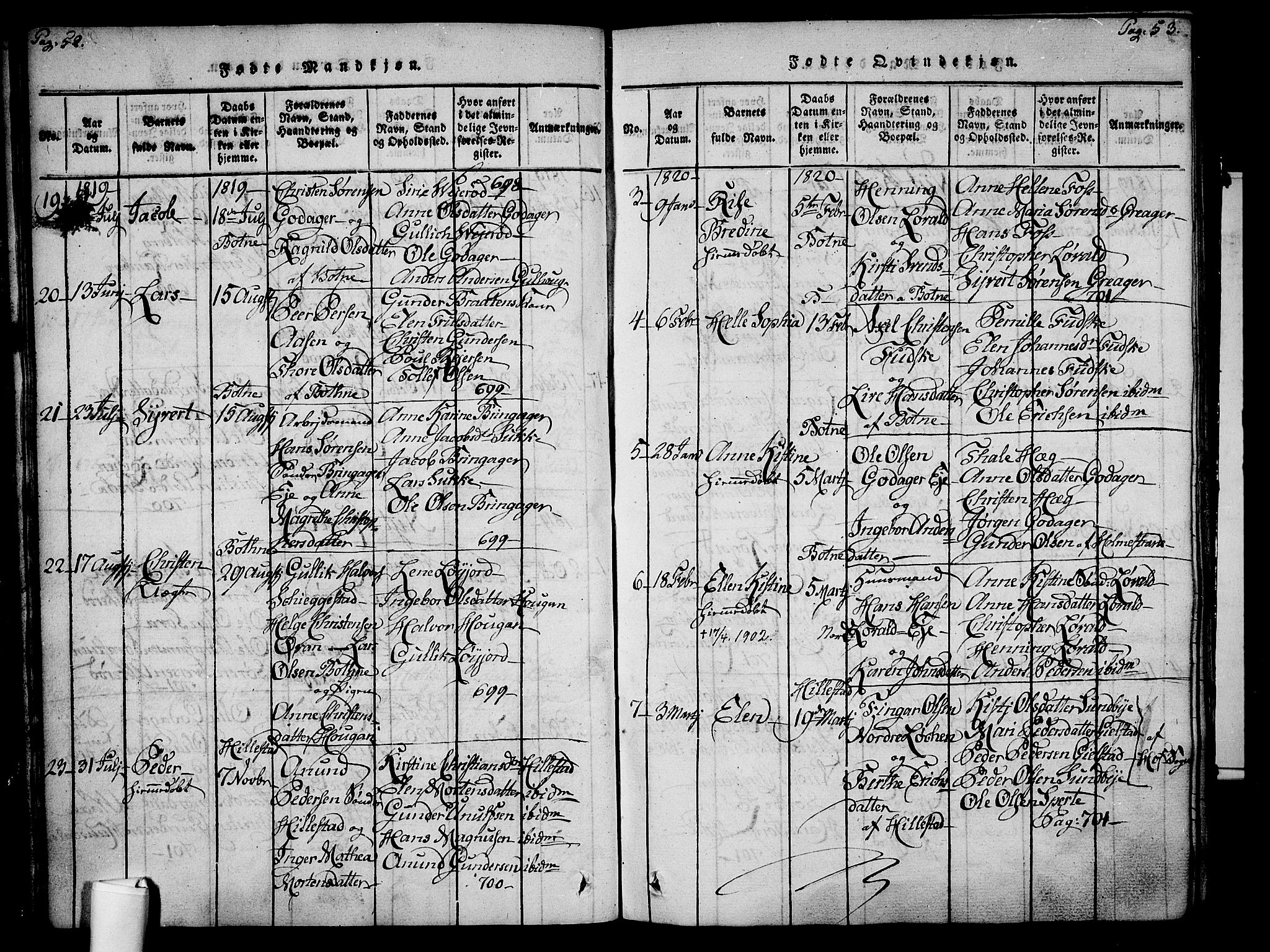Botne kirkebøker, SAKO/A-340/F/Fa/L0005: Parish register (official) no. I 5, 1814-1836, p. 52-53