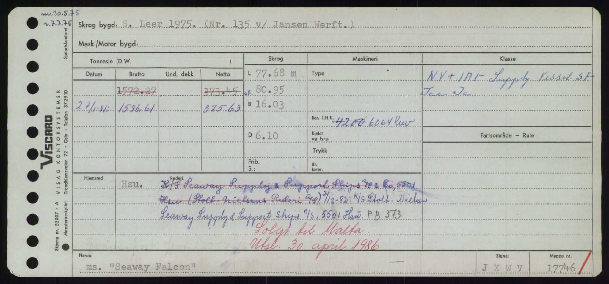 Sjøfartsdirektoratet med forløpere, Skipsmålingen, RA/S-1627/H/Hd/L0032: Fartøy, San-Seve, p. 383