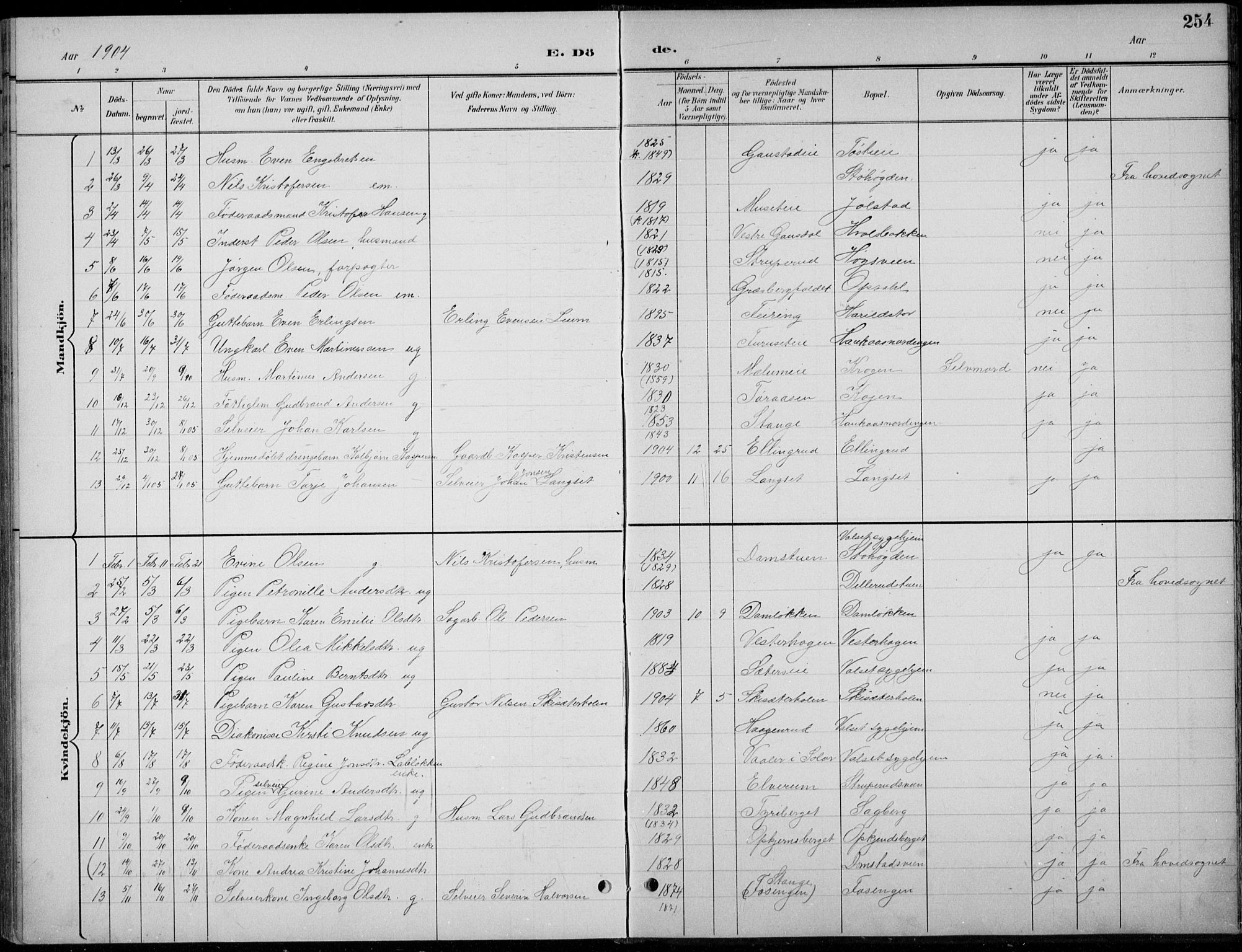 Romedal prestekontor, AV/SAH-PREST-004/L/L0013: Parish register (copy) no. 13, 1896-1937, p. 254