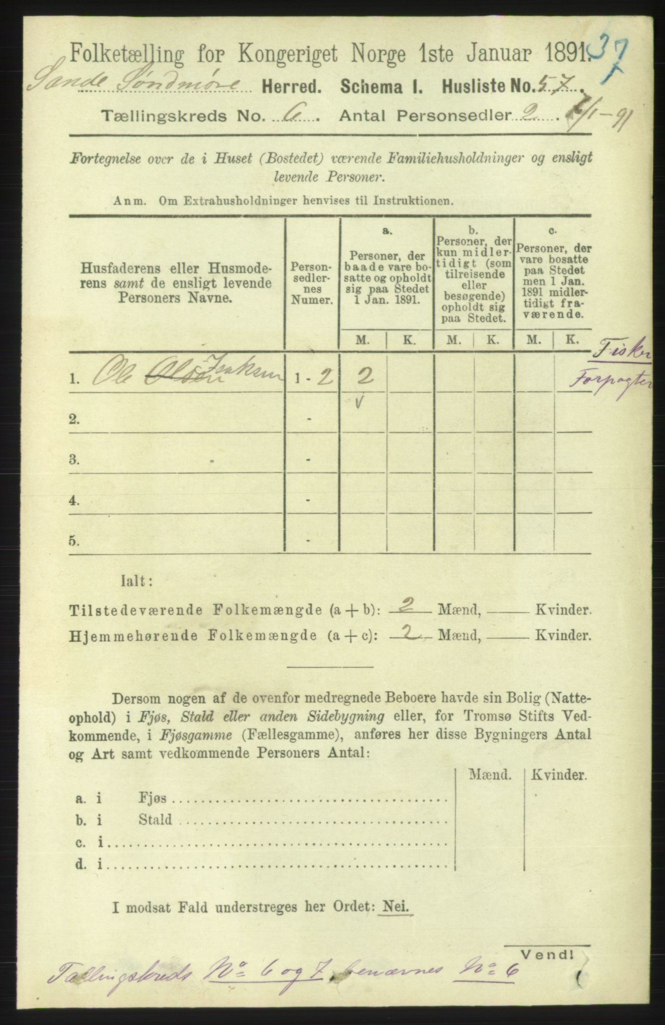 RA, 1891 census for 1514 Sande, 1891, p. 1047