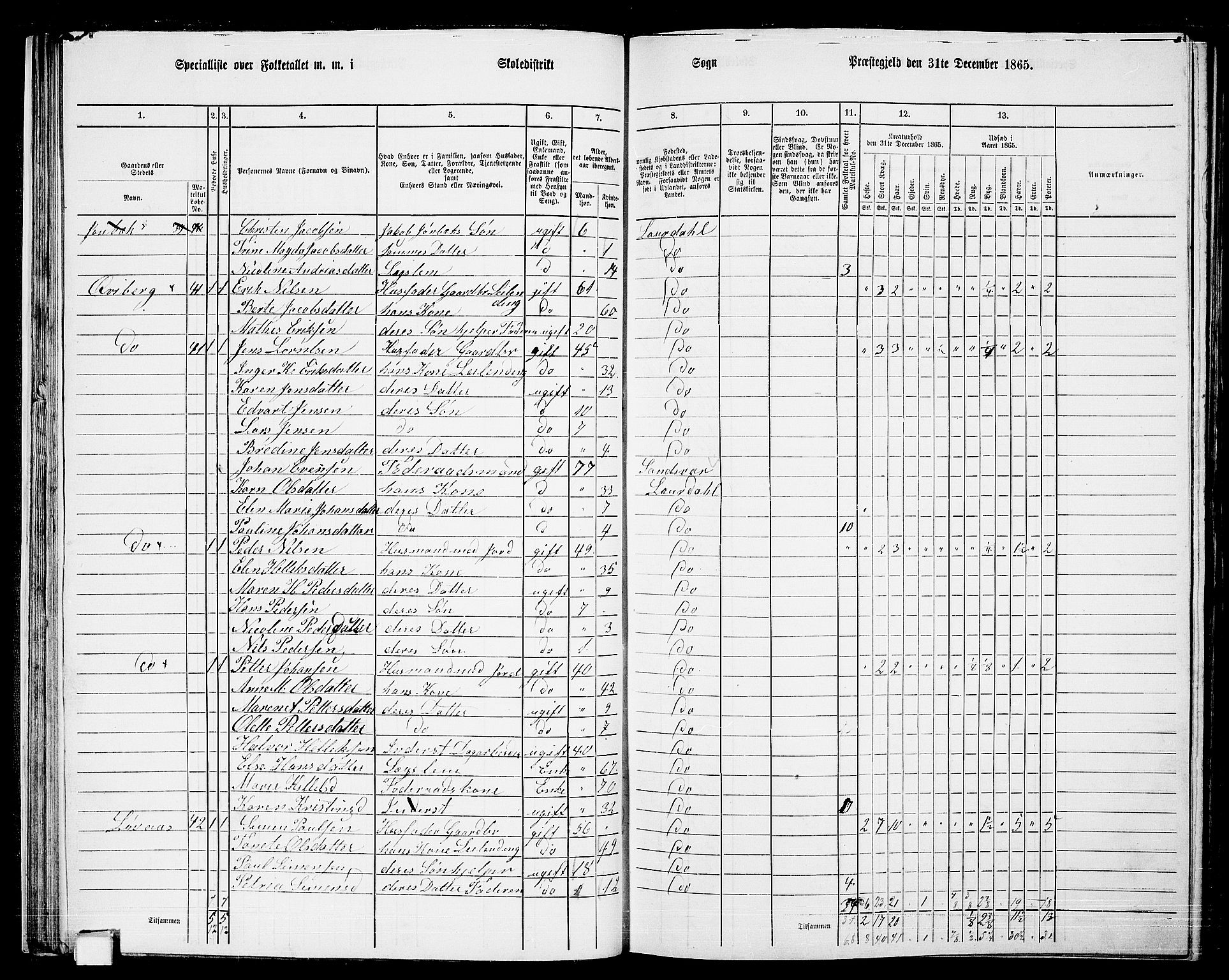 RA, 1865 census for Lardal, 1865, p. 33