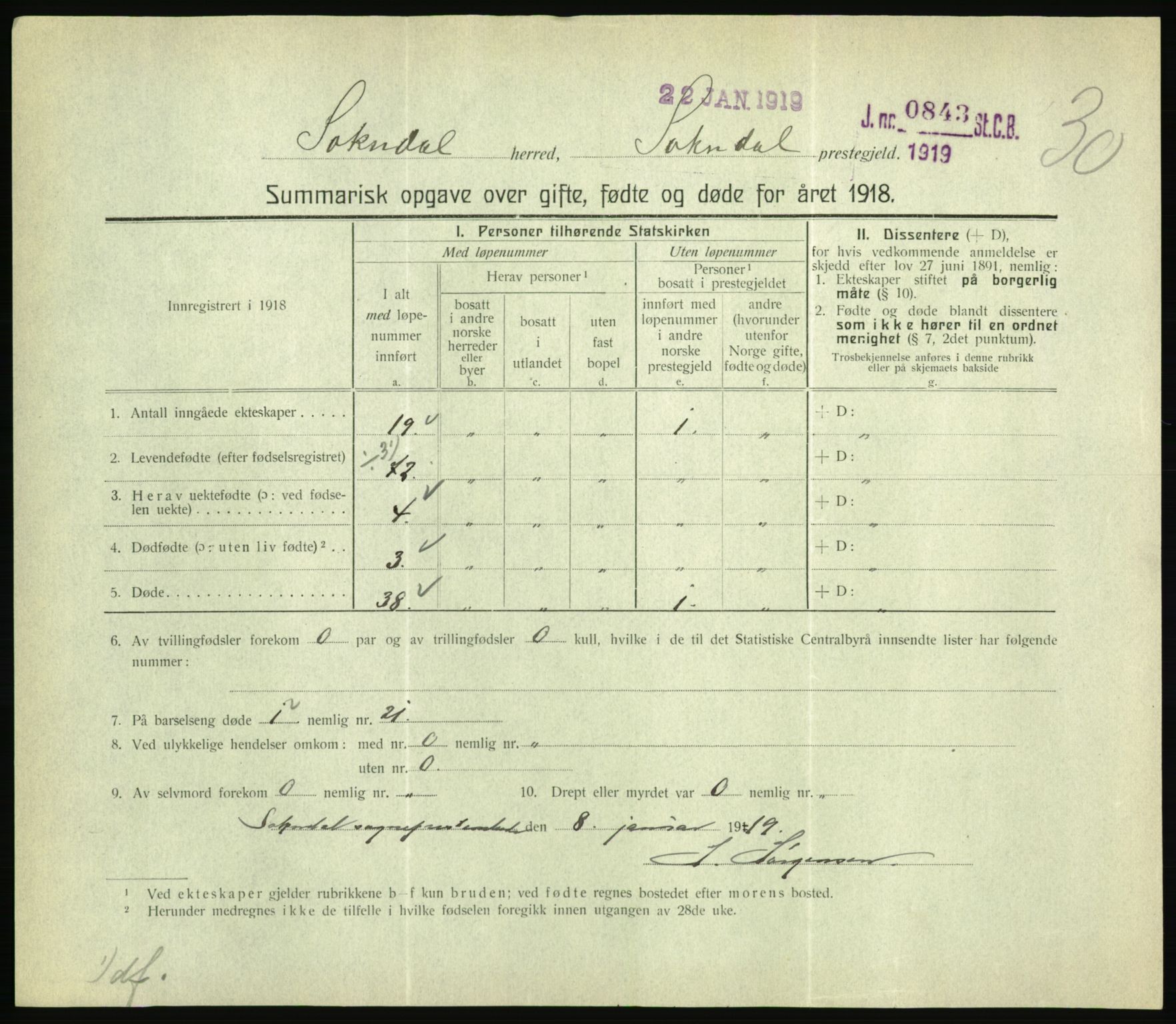 Statistisk sentralbyrå, Sosiodemografiske emner, Befolkning, AV/RA-S-2228/D/Df/Dfb/Dfbh/L0059: Summariske oppgaver over gifte, fødte og døde for hele landet., 1918, p. 791