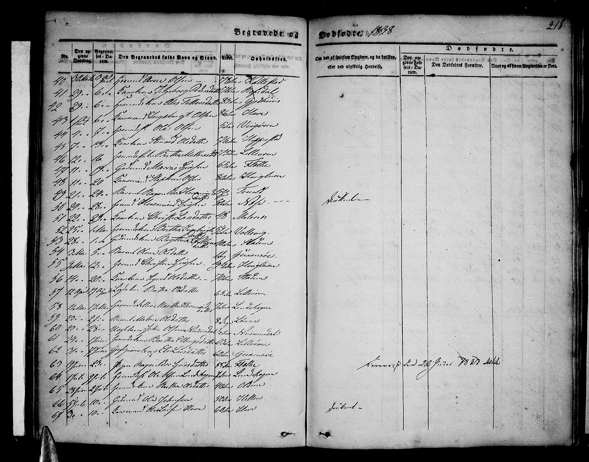 Vik sokneprestembete, SAB/A-81501: Parish register (official) no. A 7, 1831-1845, p. 218