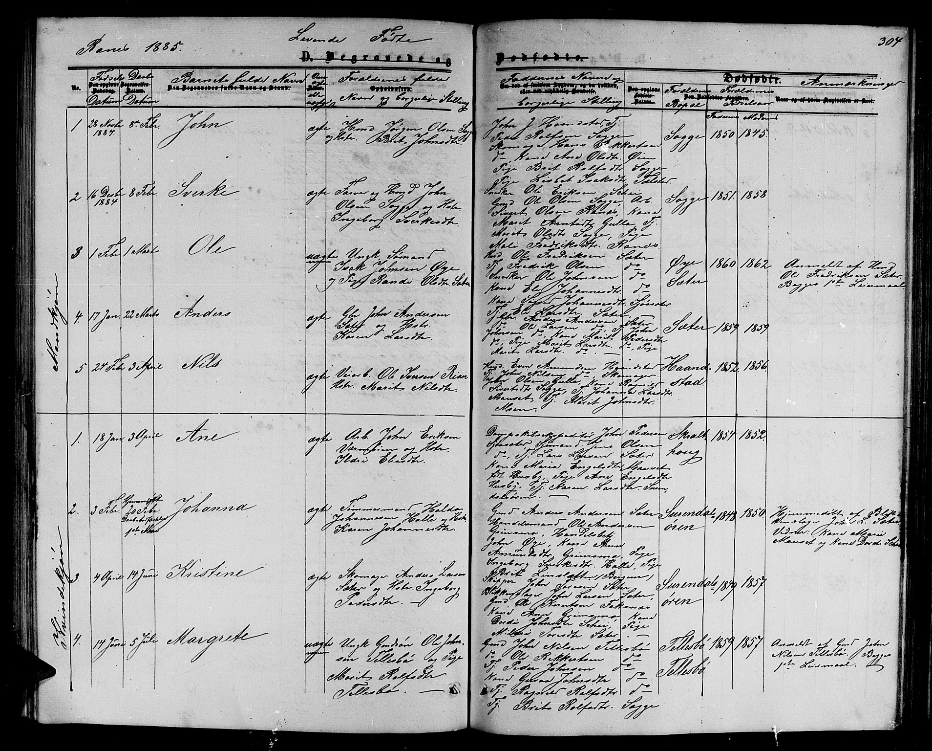 Ministerialprotokoller, klokkerbøker og fødselsregistre - Møre og Romsdal, SAT/A-1454/595/L1051: Parish register (copy) no. 595C03, 1866-1891, p. 304