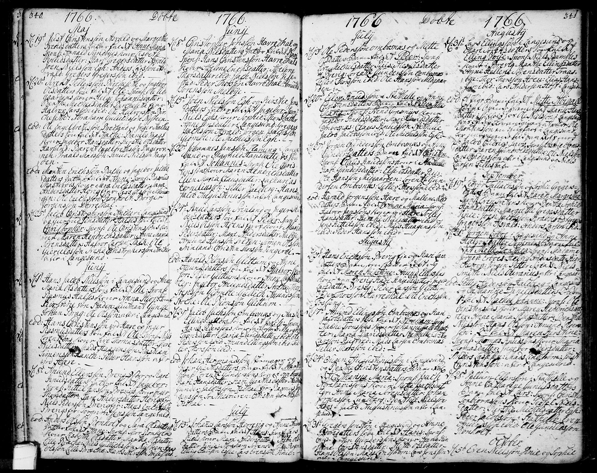 Bamble kirkebøker, SAKO/A-253/F/Fa/L0001: Parish register (official) no. I 1, 1702-1774, p. 340-341