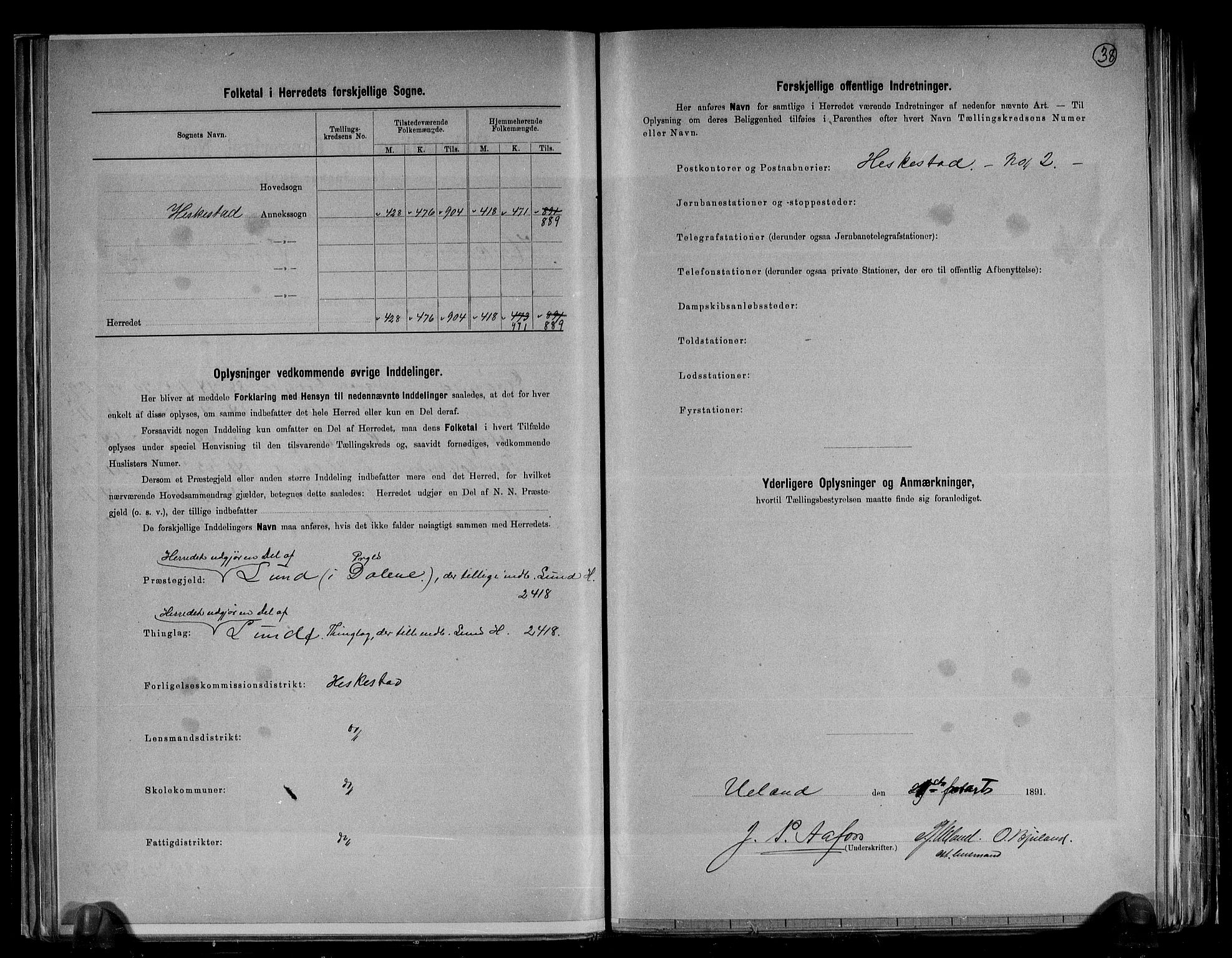 RA, 1891 census for 1113 Heskestad, 1891, p. 3