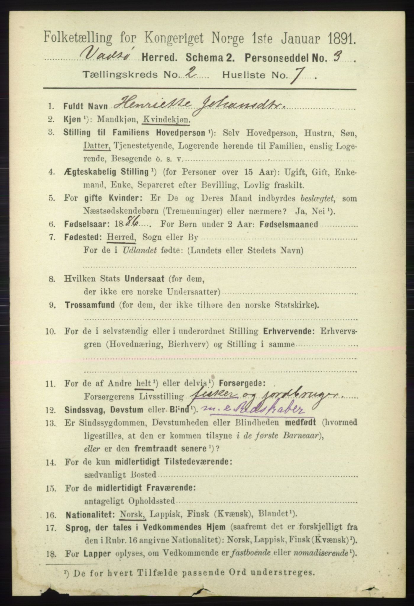 RA, 1891 census for 2029 Vadsø, 1891, p. 482