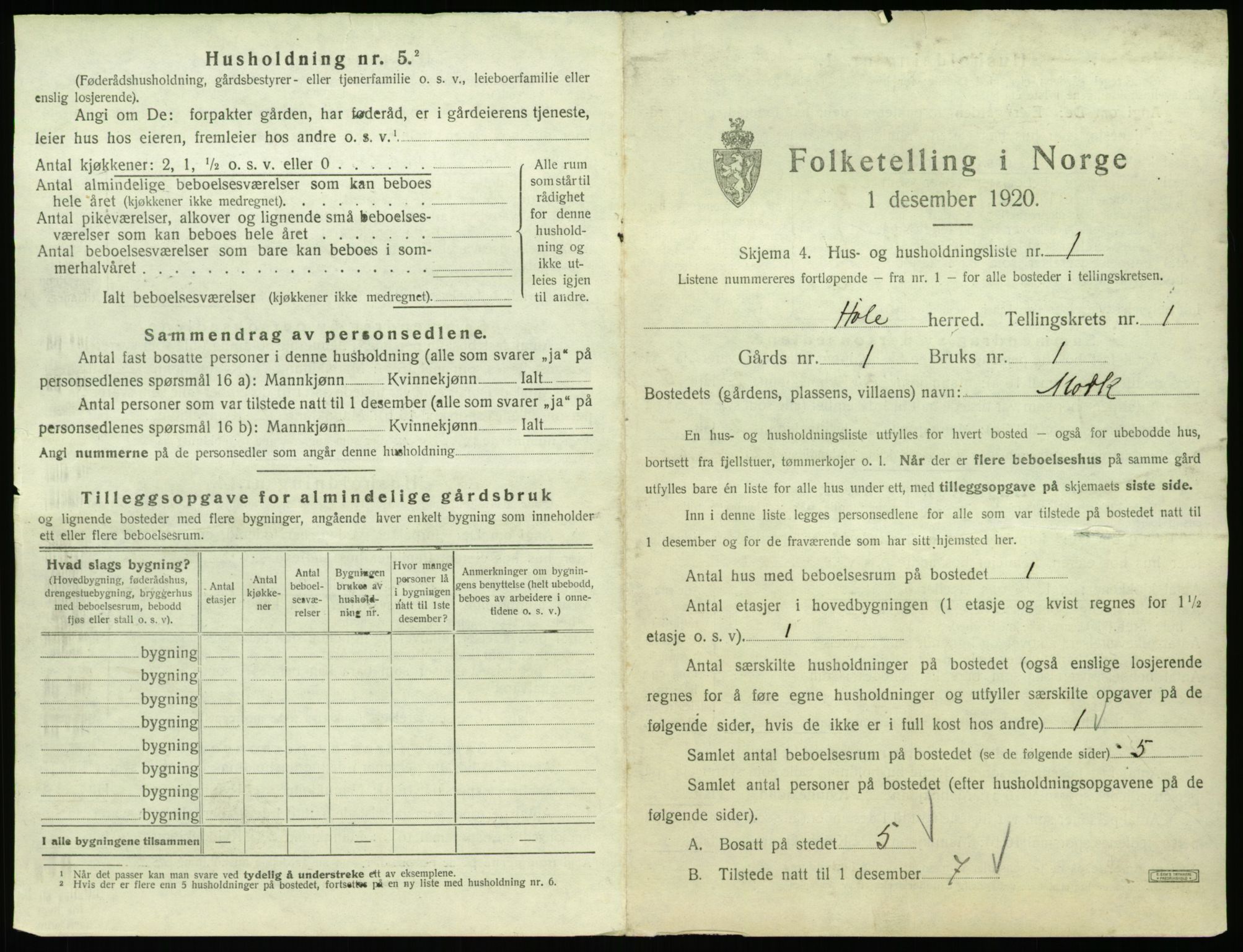 SAST, 1920 census for Høle, 1920, p. 39