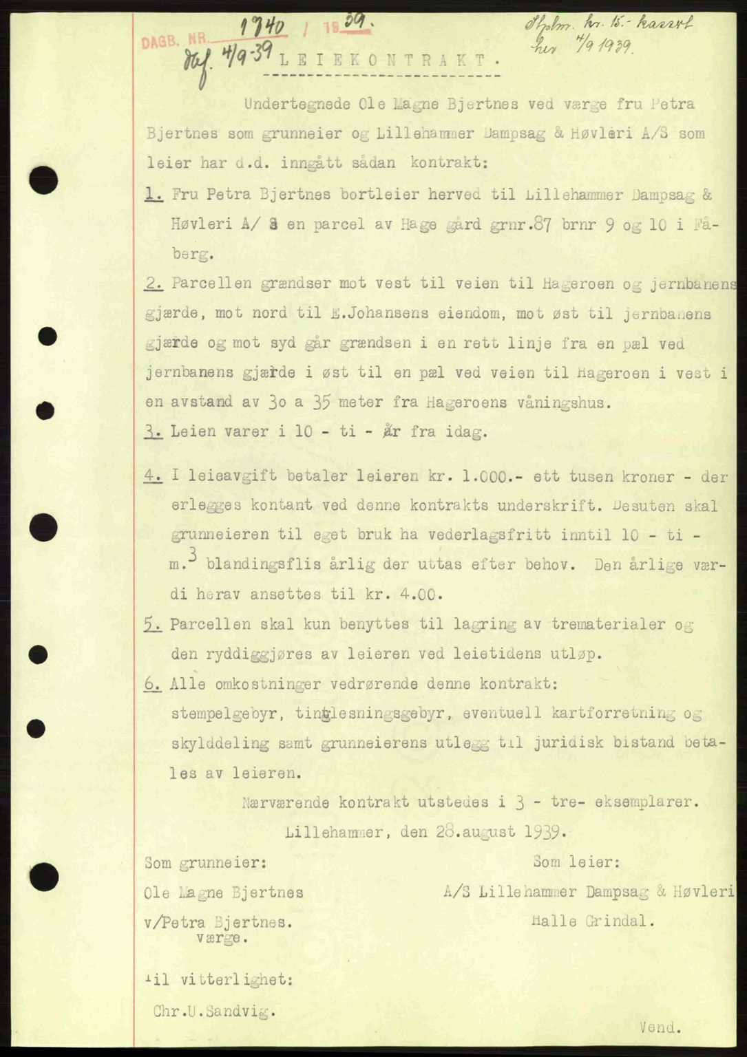 Sør-Gudbrandsdal tingrett, SAH/TING-004/H/Hb/Hbe/L0001: Mortgage book no. B1, 1936-1939, Diary no: : 1740/1939