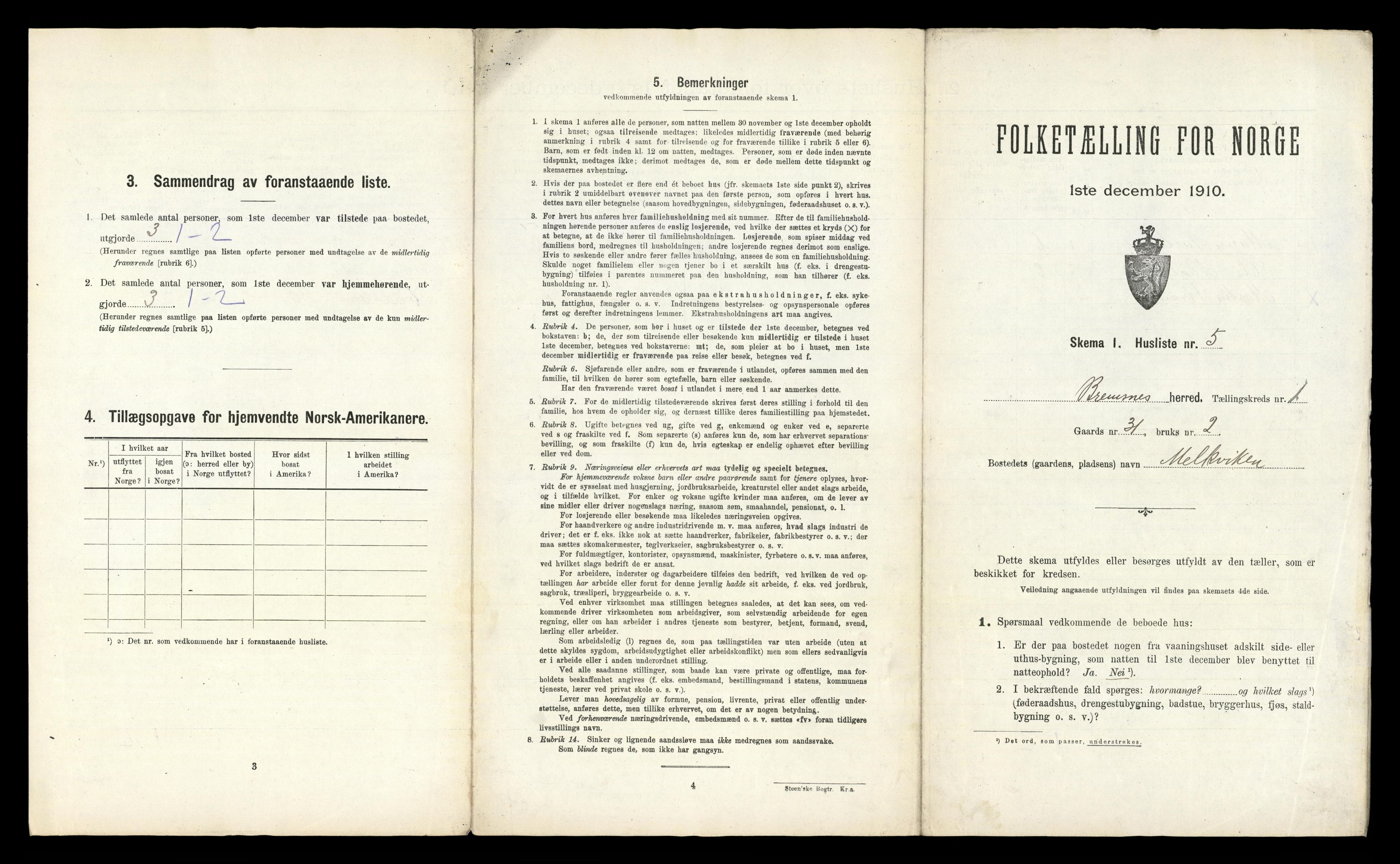RA, 1910 census for Bremsnes, 1910, p. 42