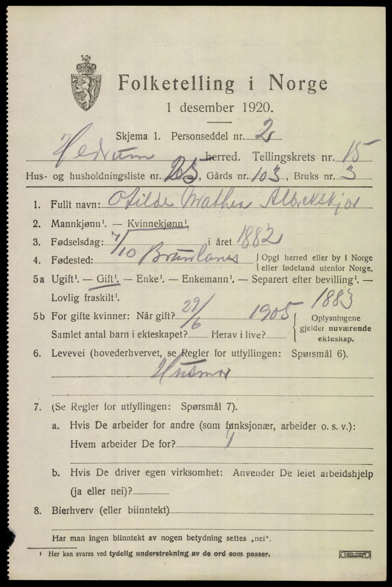 SAKO, 1920 census for Hedrum, 1920, p. 10235