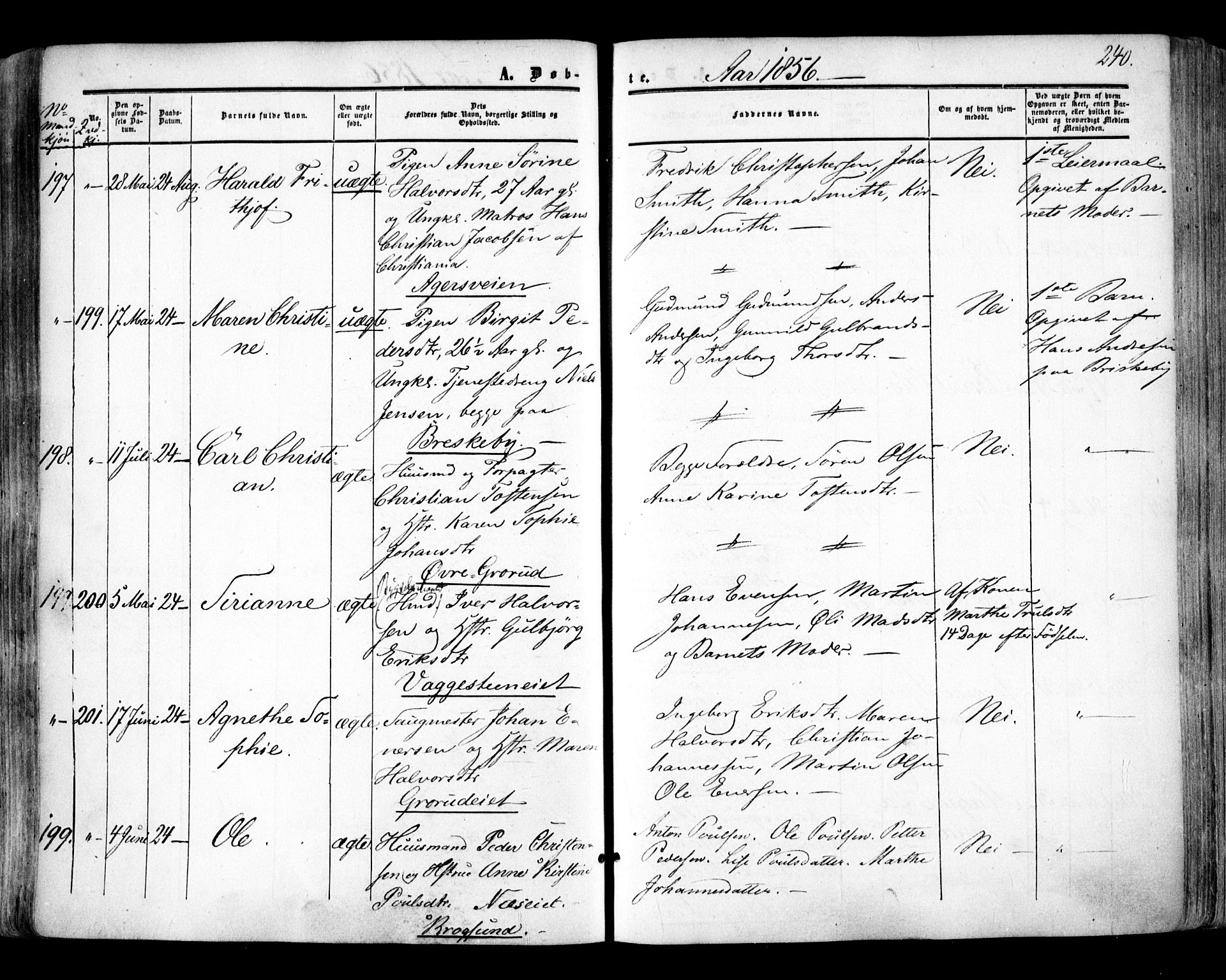 Aker prestekontor kirkebøker, SAO/A-10861/F/L0020: Parish register (official) no. 20, 1853-1857, p. 240