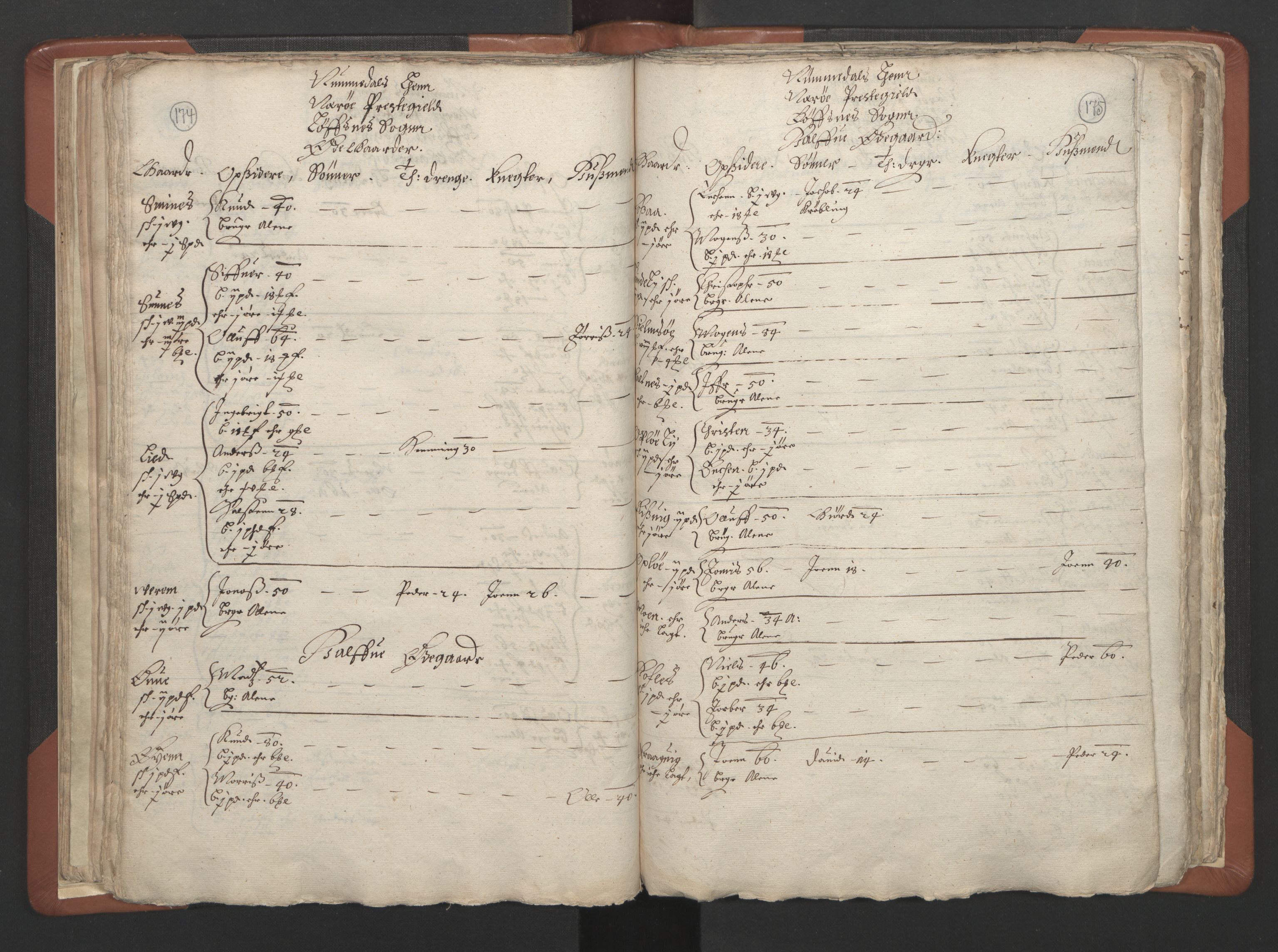 RA, Vicar's Census 1664-1666, no. 34: Namdal deanery, 1664-1666, p. 174-175