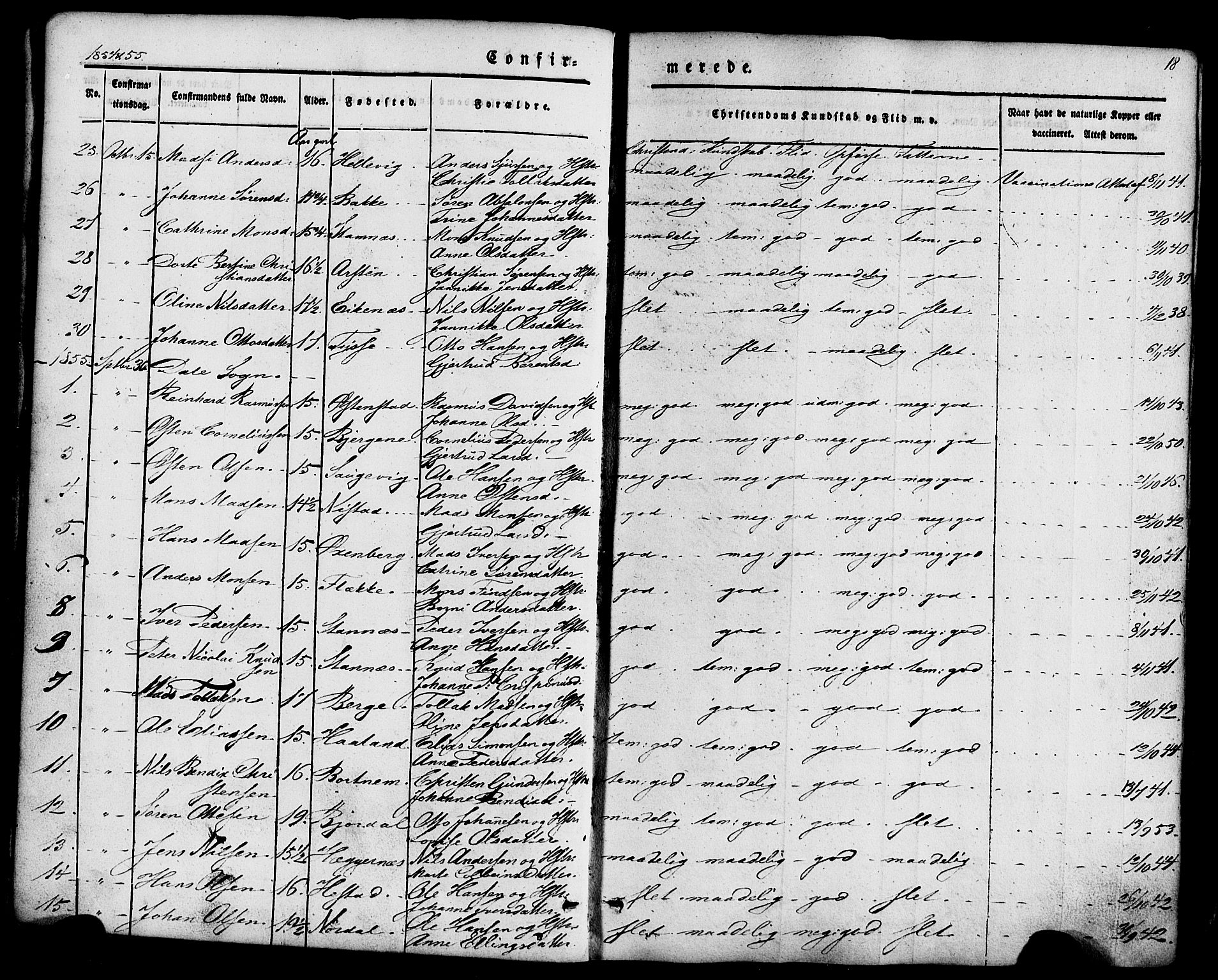 Fjaler sokneprestembete, AV/SAB-A-79801/H/Haa/Haaa/L0008: Parish register (official) no. A 8, 1850-1886, p. 18