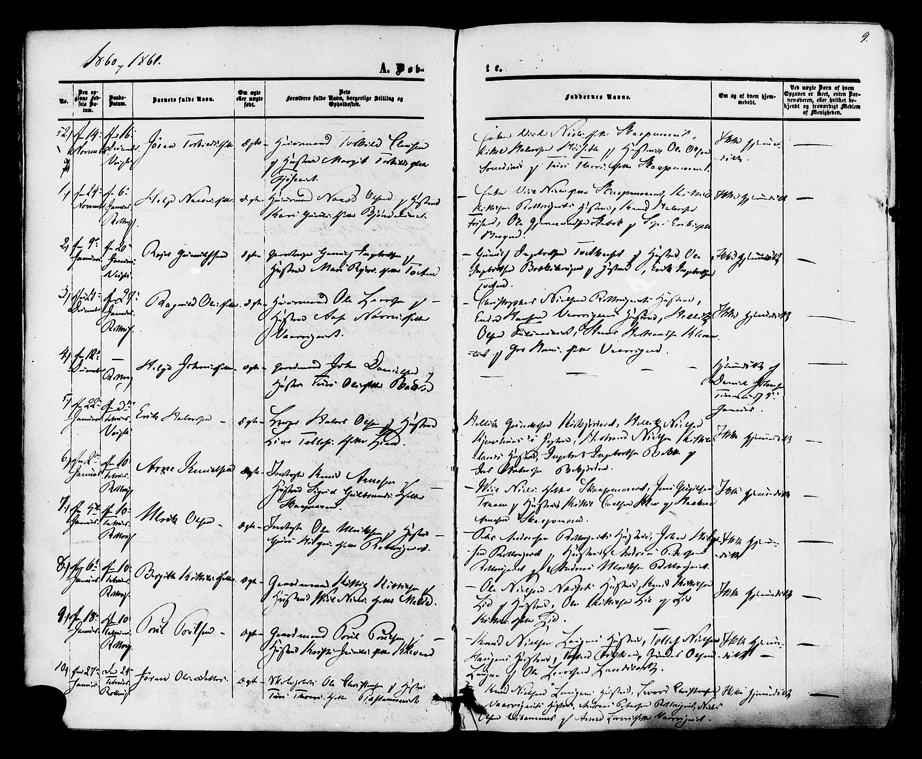 Rollag kirkebøker, SAKO/A-240/F/Fa/L0009: Parish register (official) no. I 9, 1860-1874, p. 9