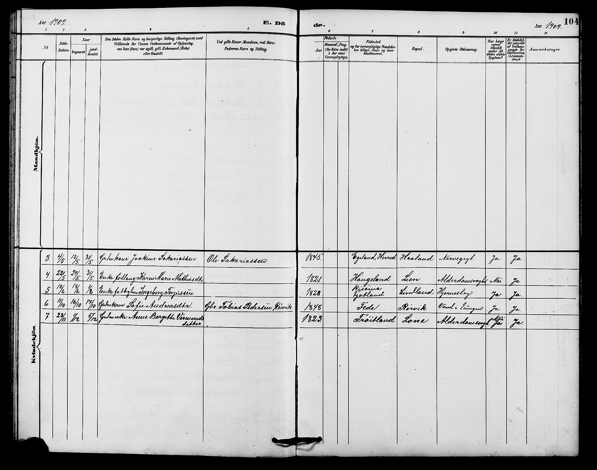 Kvinesdal sokneprestkontor, SAK/1111-0026/F/Fb/Fba/L0004: Parish register (copy) no. B 4, 1894-1909, p. 104