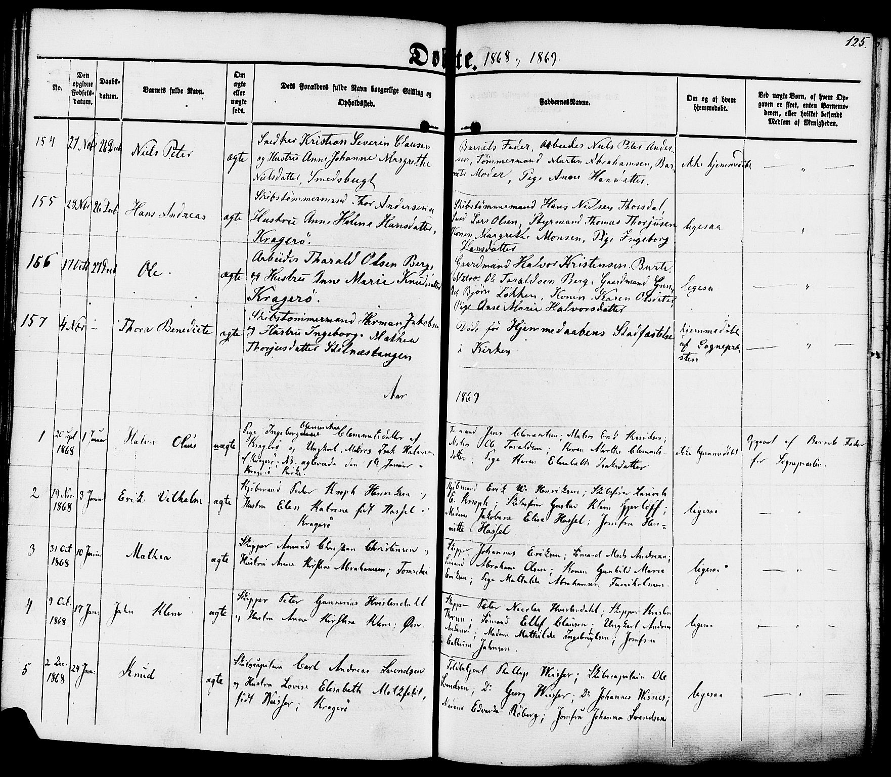 Kragerø kirkebøker, SAKO/A-278/F/Fa/L0007: Parish register (official) no. 7, 1861-1875, p. 125