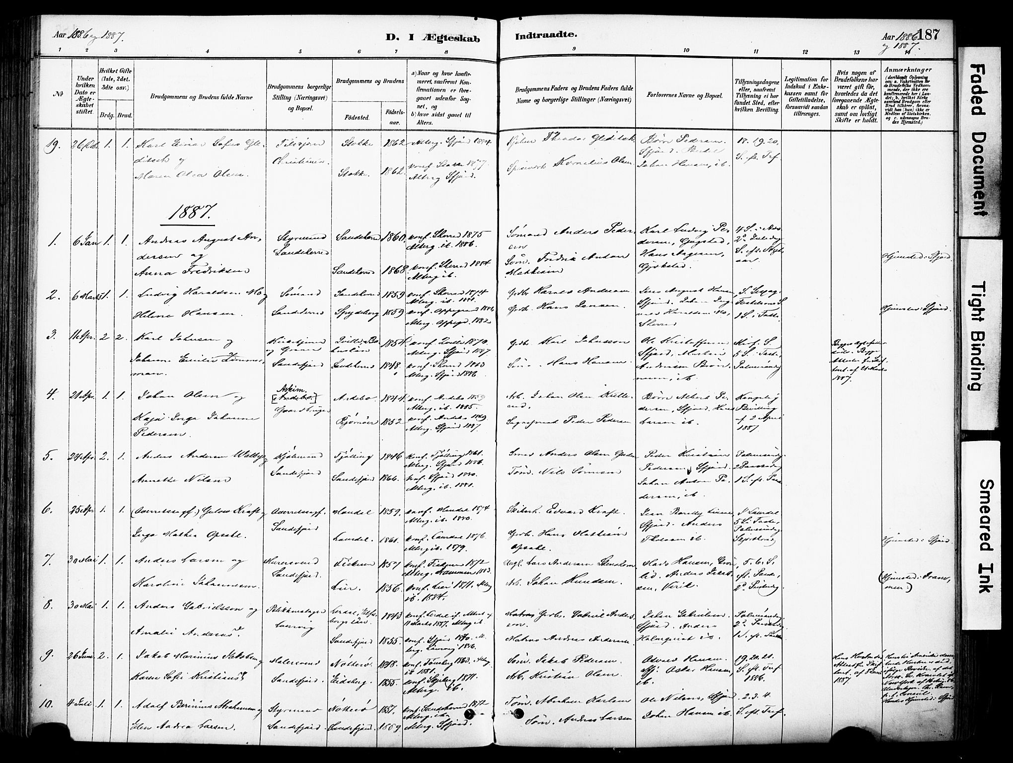 Sandefjord kirkebøker, AV/SAKO-A-315/F/Fa/L0002: Parish register (official) no. 2, 1880-1894, p. 187