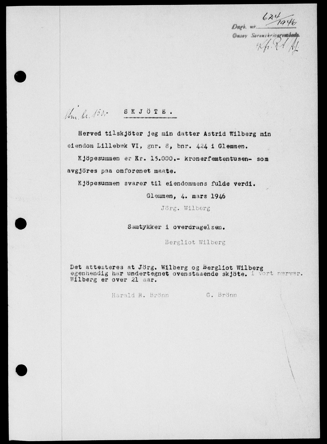 Onsøy sorenskriveri, SAO/A-10474/G/Ga/Gab/L0015: Mortgage book no. II A-15, 1945-1946, Diary no: : 624/1946