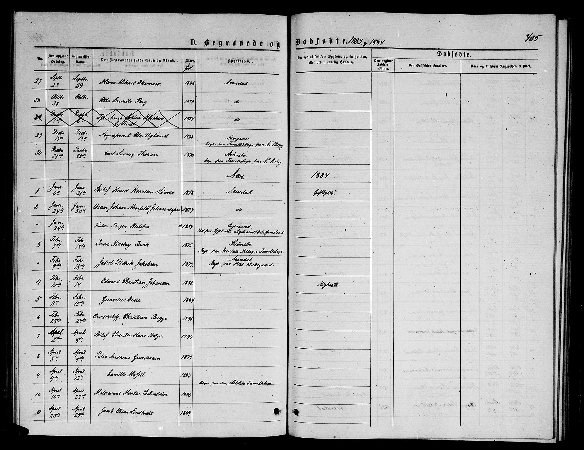 Arendal sokneprestkontor, Trefoldighet, AV/SAK-1111-0040/F/Fb/L0005: Parish register (copy) no. B 5, 1874-1888, p. 405