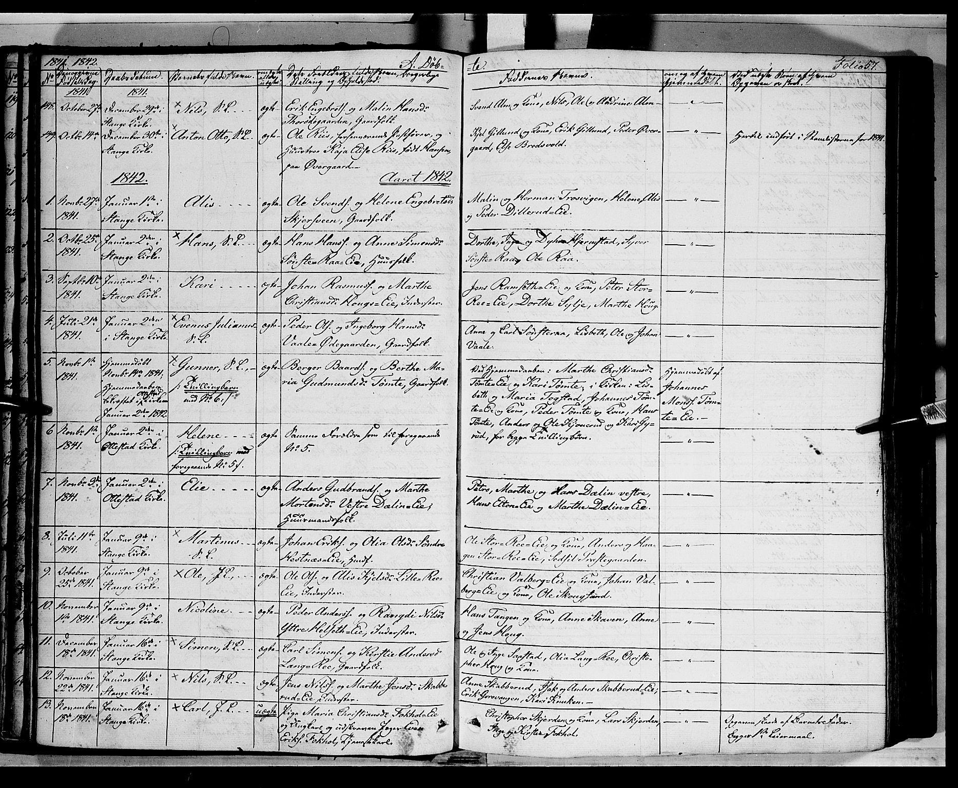 Stange prestekontor, SAH/PREST-002/K/L0010: Parish register (official) no. 10, 1835-1845, p. 57