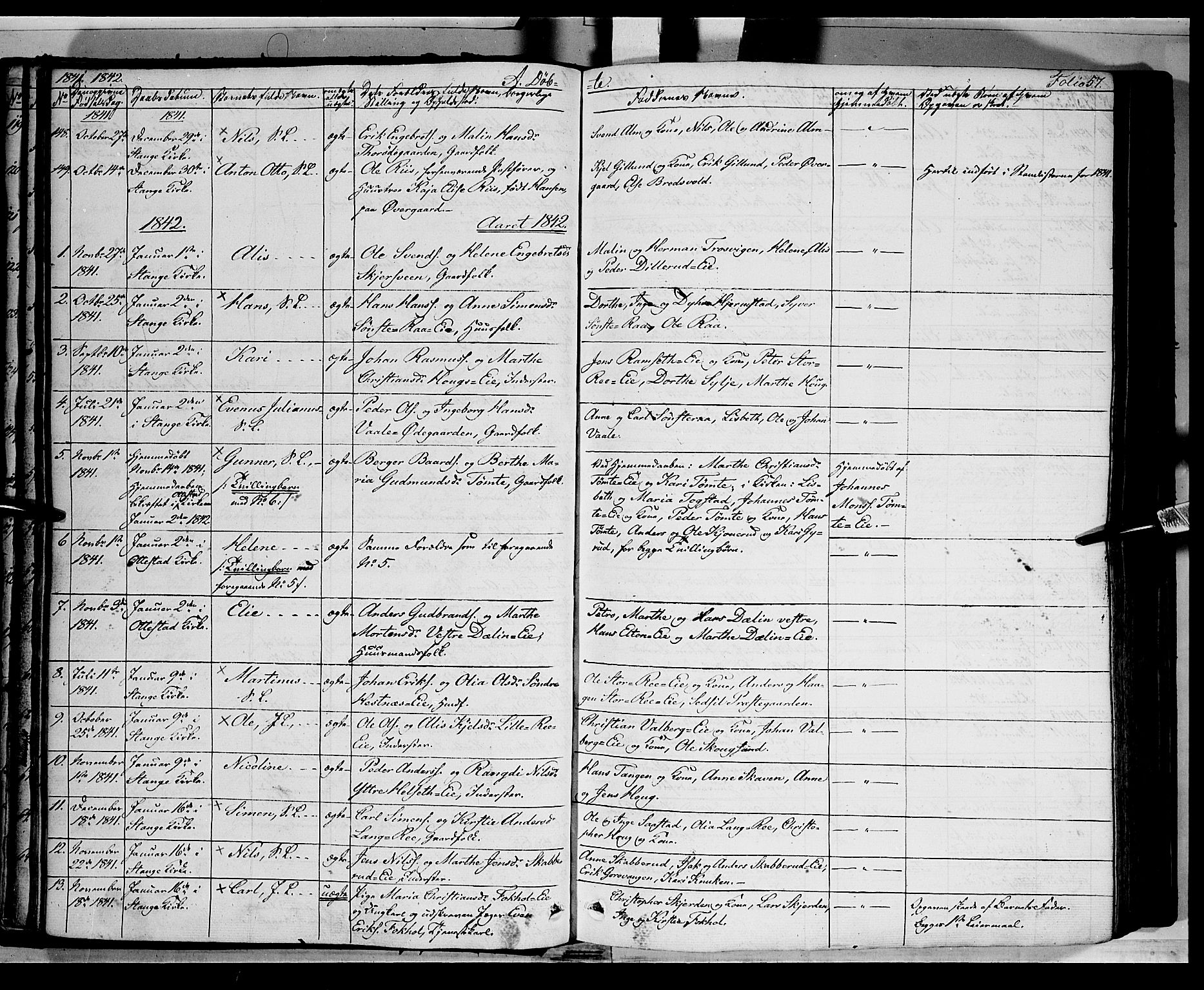 Stange prestekontor, AV/SAH-PREST-002/K/L0010: Parish register (official) no. 10, 1835-1845, p. 57