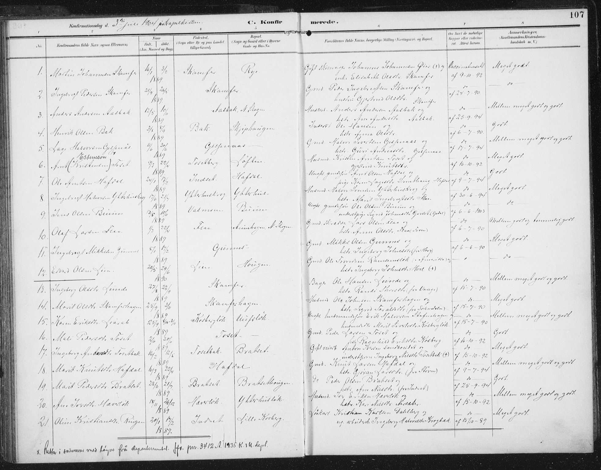 Ministerialprotokoller, klokkerbøker og fødselsregistre - Sør-Trøndelag, AV/SAT-A-1456/674/L0872: Parish register (official) no. 674A04, 1897-1907, p. 107