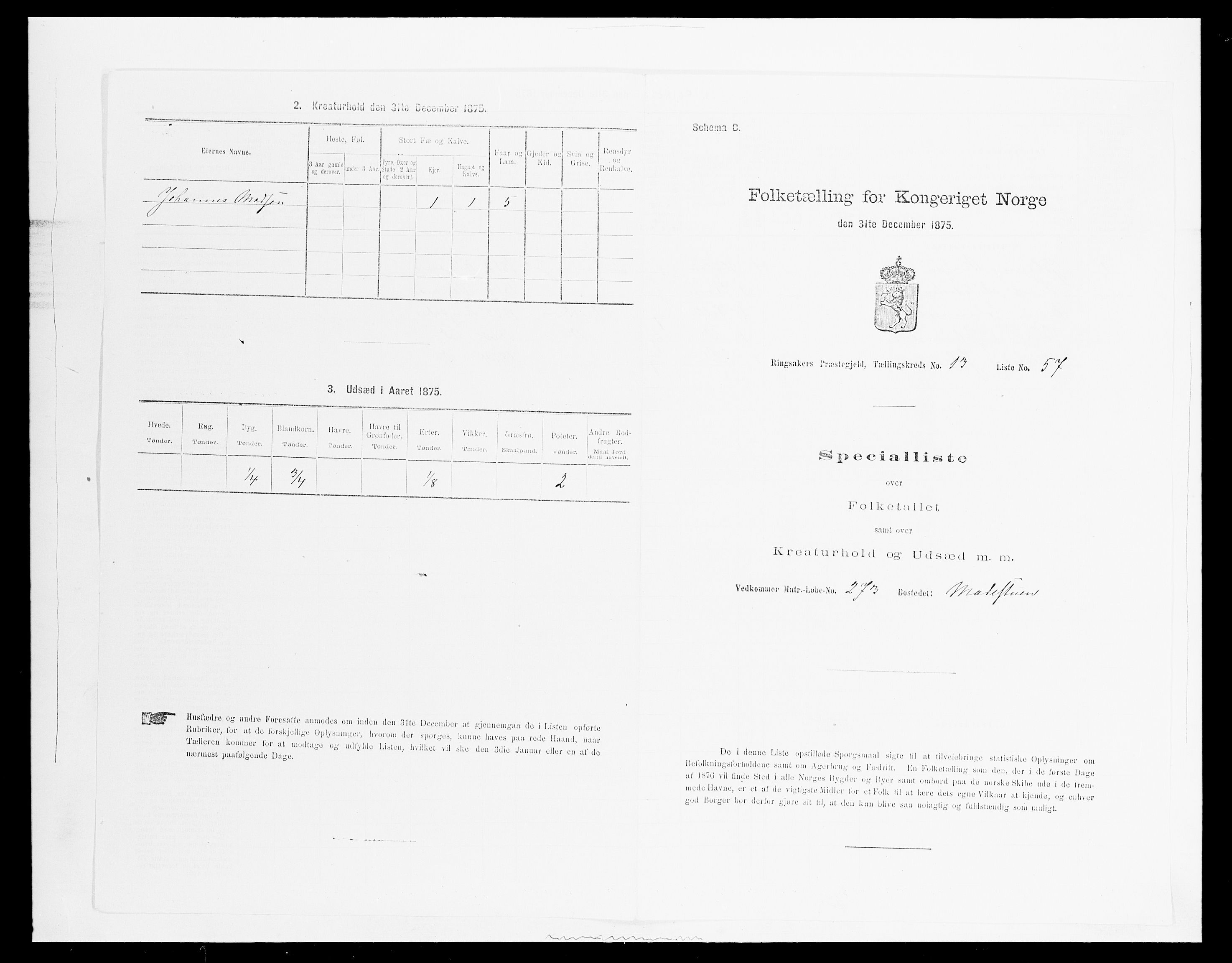 SAH, 1875 census for 0412P Ringsaker, 1875, p. 2722