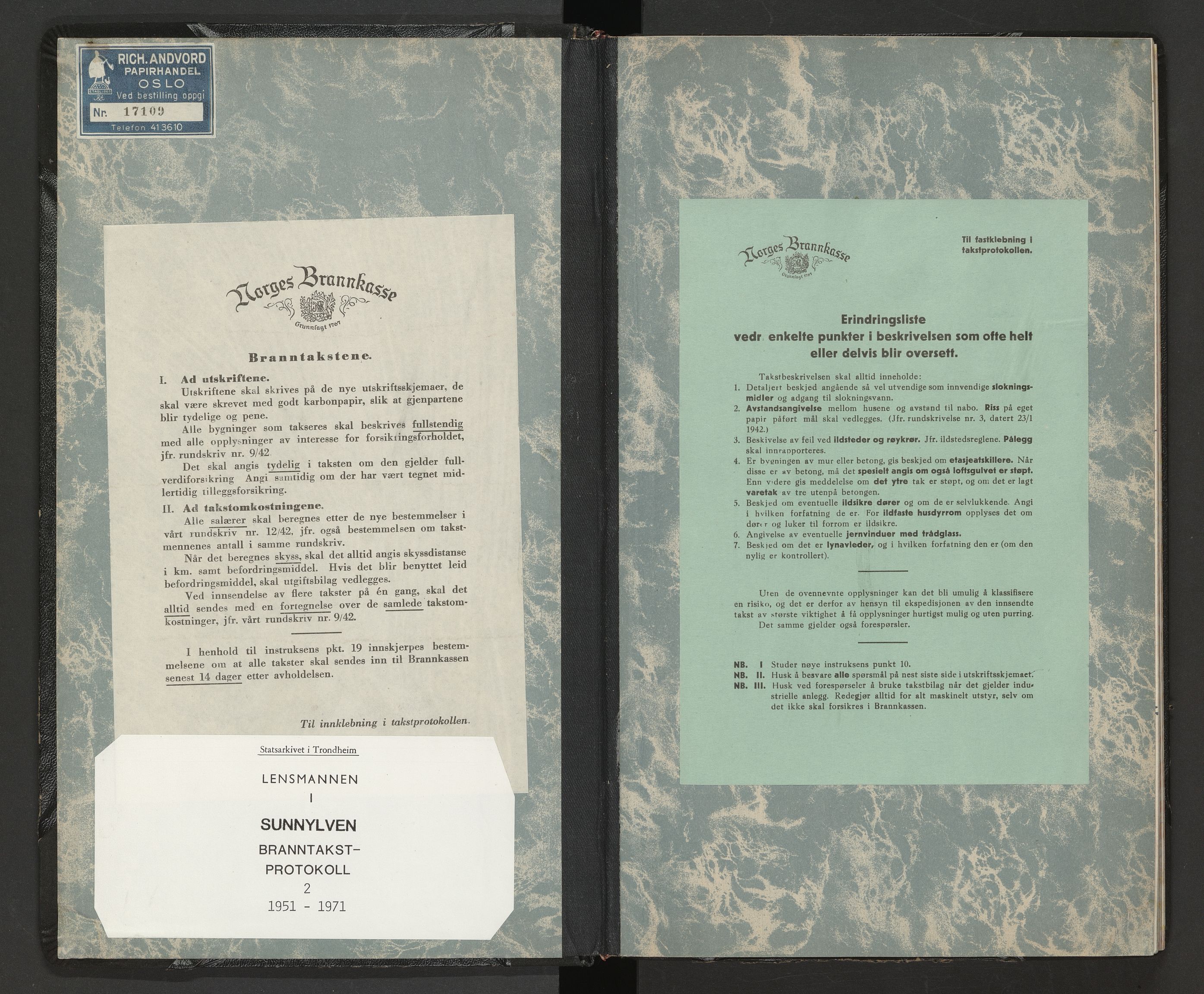 Norges Brannkasse Sunnylven, SAT/A-5491/Fa/L0003: Branntakstprotokoll, 1951-1971