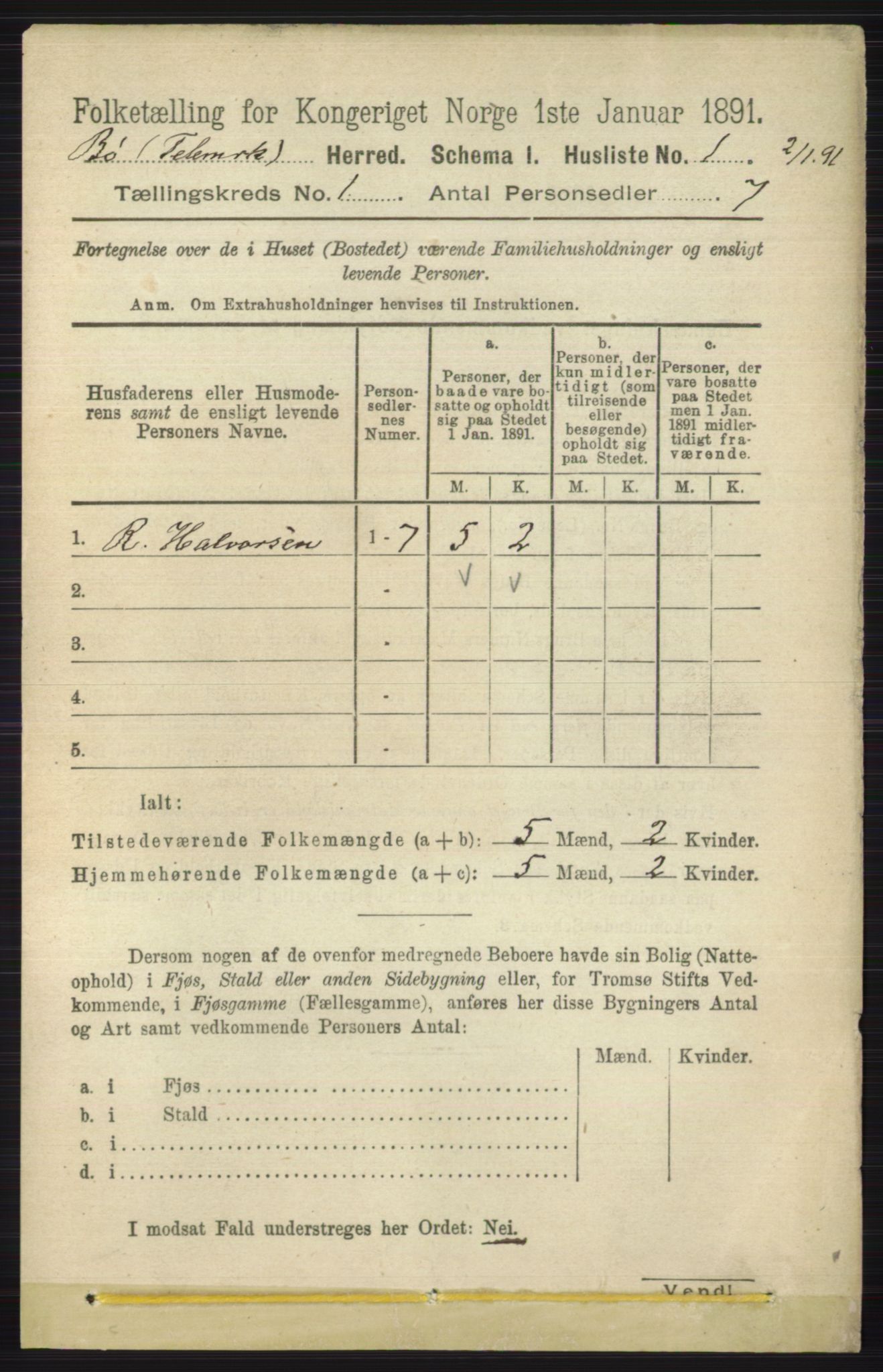 RA, 1891 census for 0821 Bø, 1891, p. 26