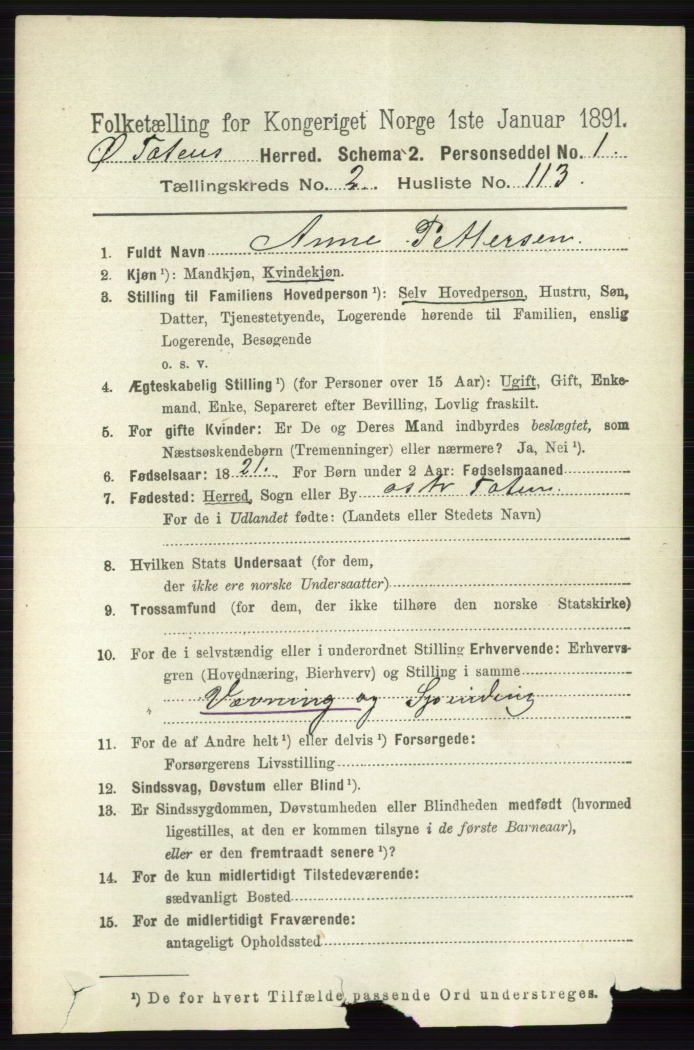 RA, 1891 census for 0528 Østre Toten, 1891, p. 1426