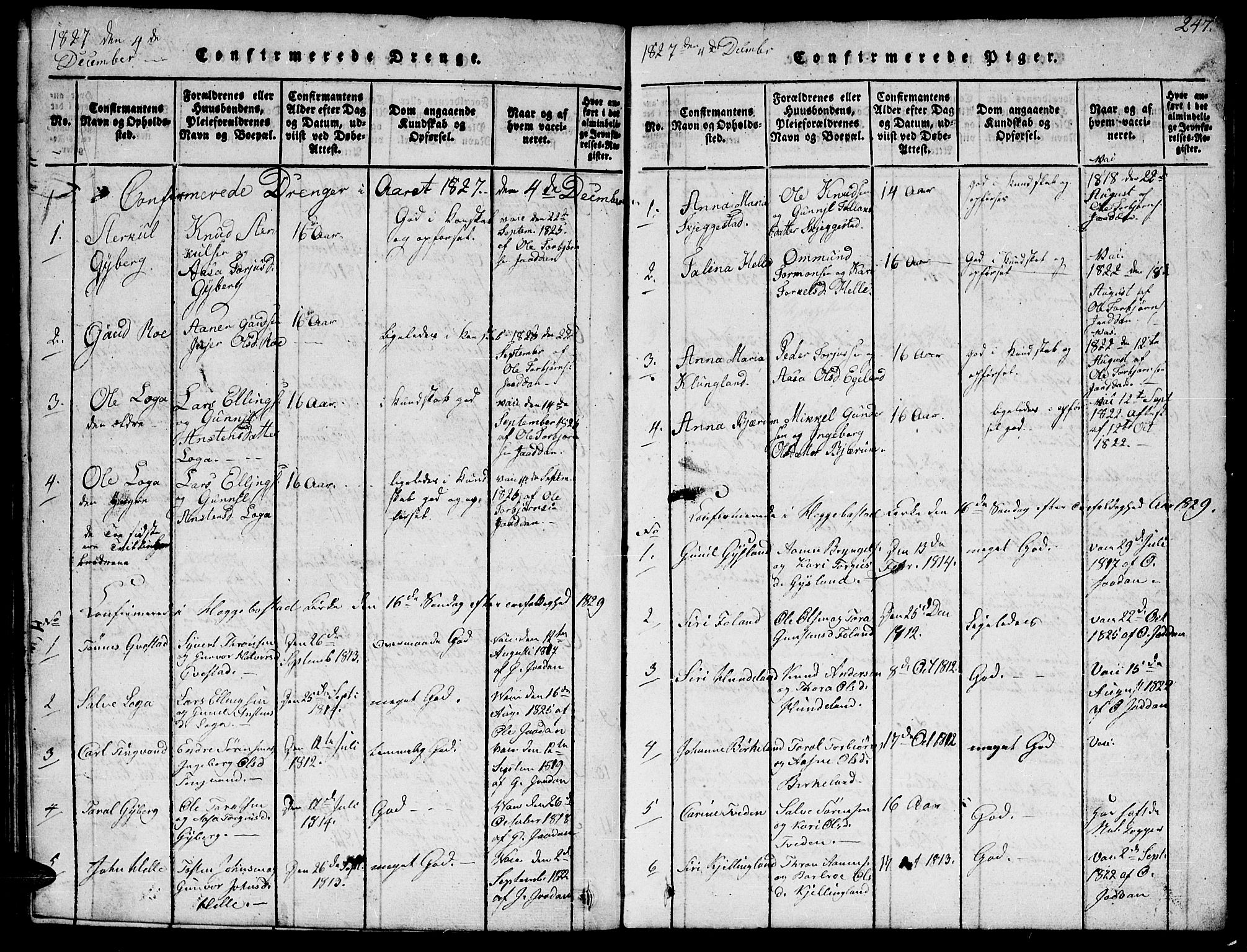 Hægebostad sokneprestkontor, AV/SAK-1111-0024/F/Fb/Fba/L0001: Parish register (copy) no. B 1, 1815-1844, p. 247