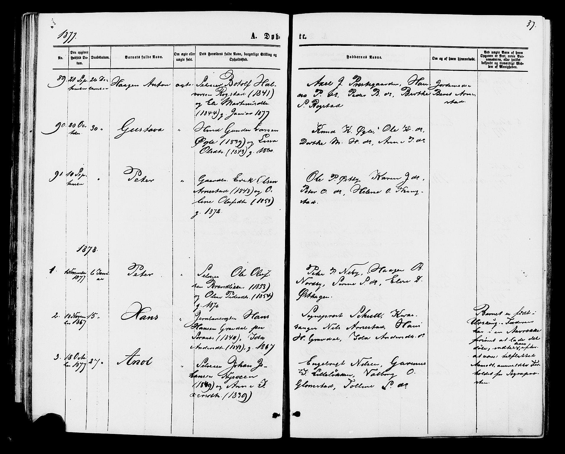 Åmot prestekontor, Hedmark, AV/SAH-PREST-056/H/Ha/Haa/L0009: Parish register (official) no. 9, 1875-1883, p. 37