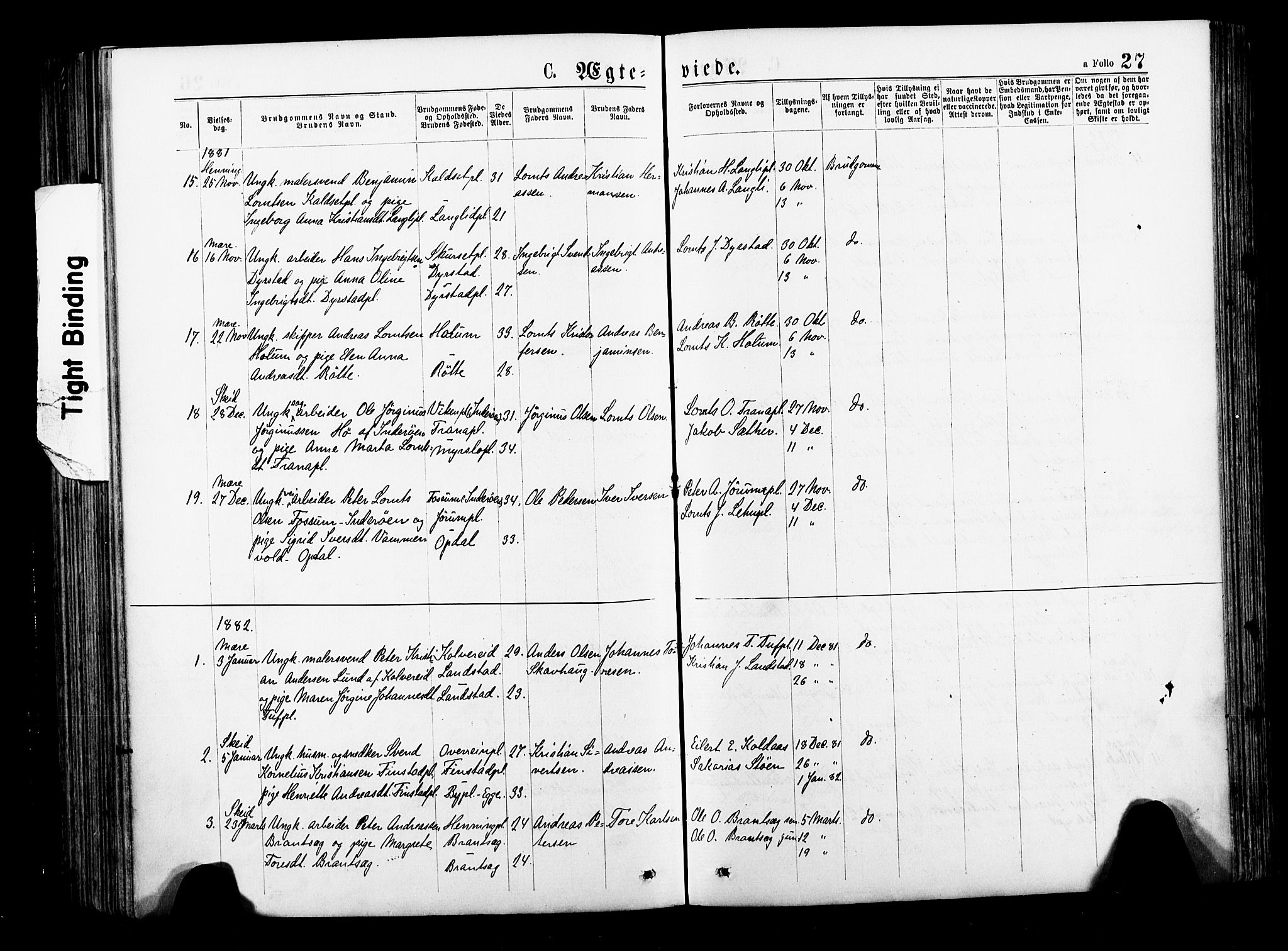 Ministerialprotokoller, klokkerbøker og fødselsregistre - Nord-Trøndelag, AV/SAT-A-1458/735/L0348: Parish register (official) no. 735A09 /1, 1873-1883, p. 27