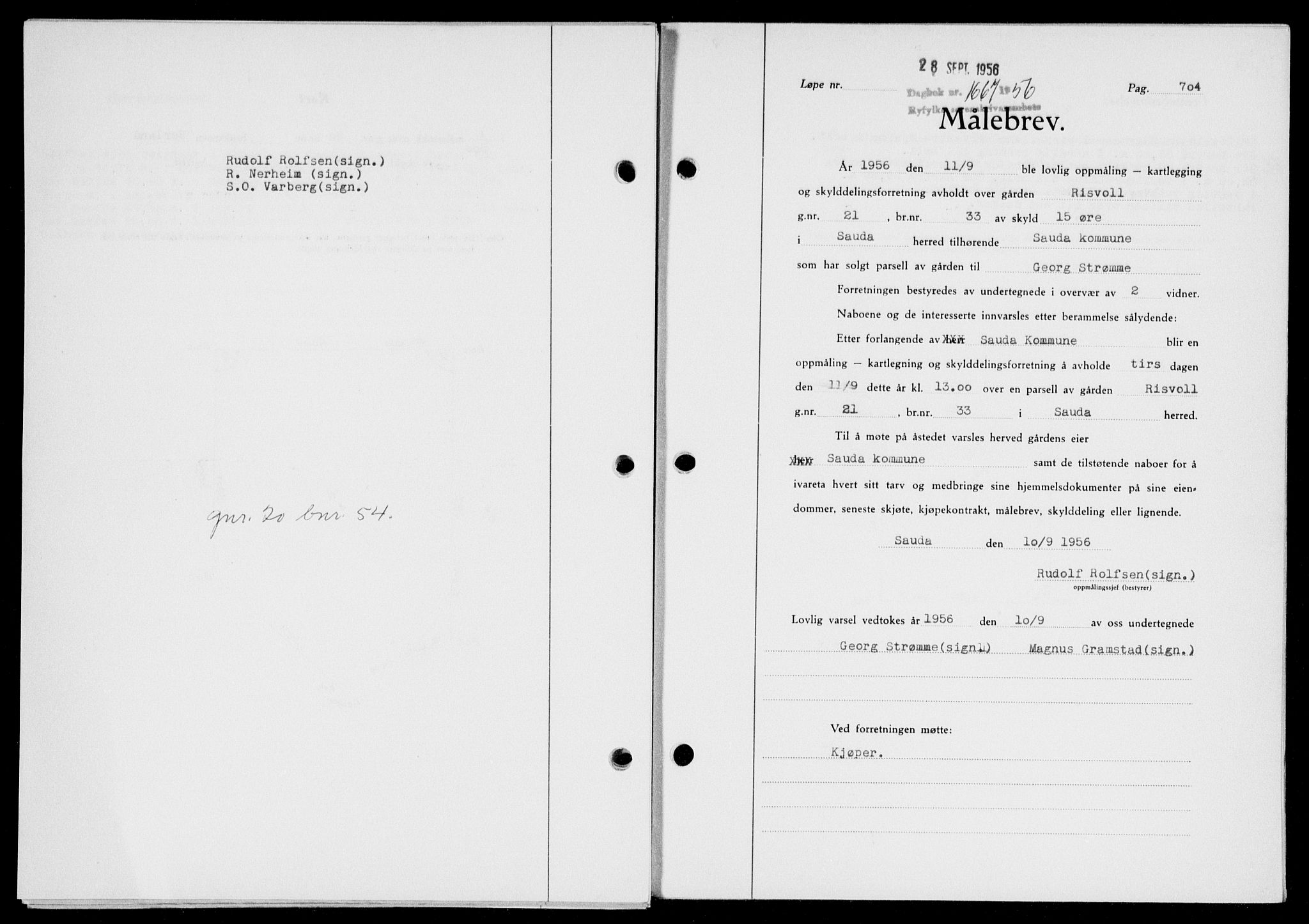 Ryfylke tingrett, SAST/A-100055/001/II/IIB/L0134: Mortgage book no. 113, 1956-1956, Diary no: : 1667/1956