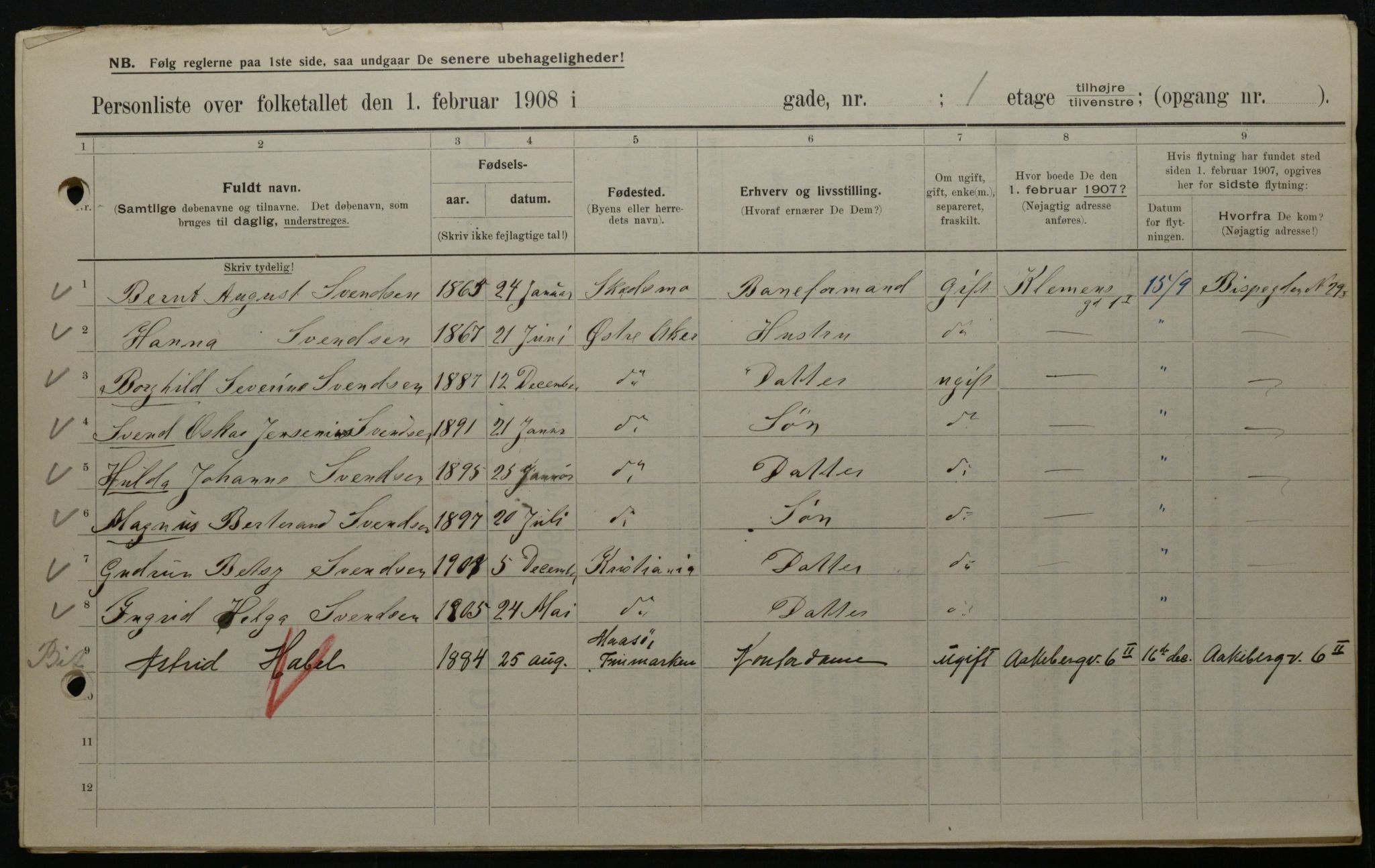 OBA, Municipal Census 1908 for Kristiania, 1908, p. 11989