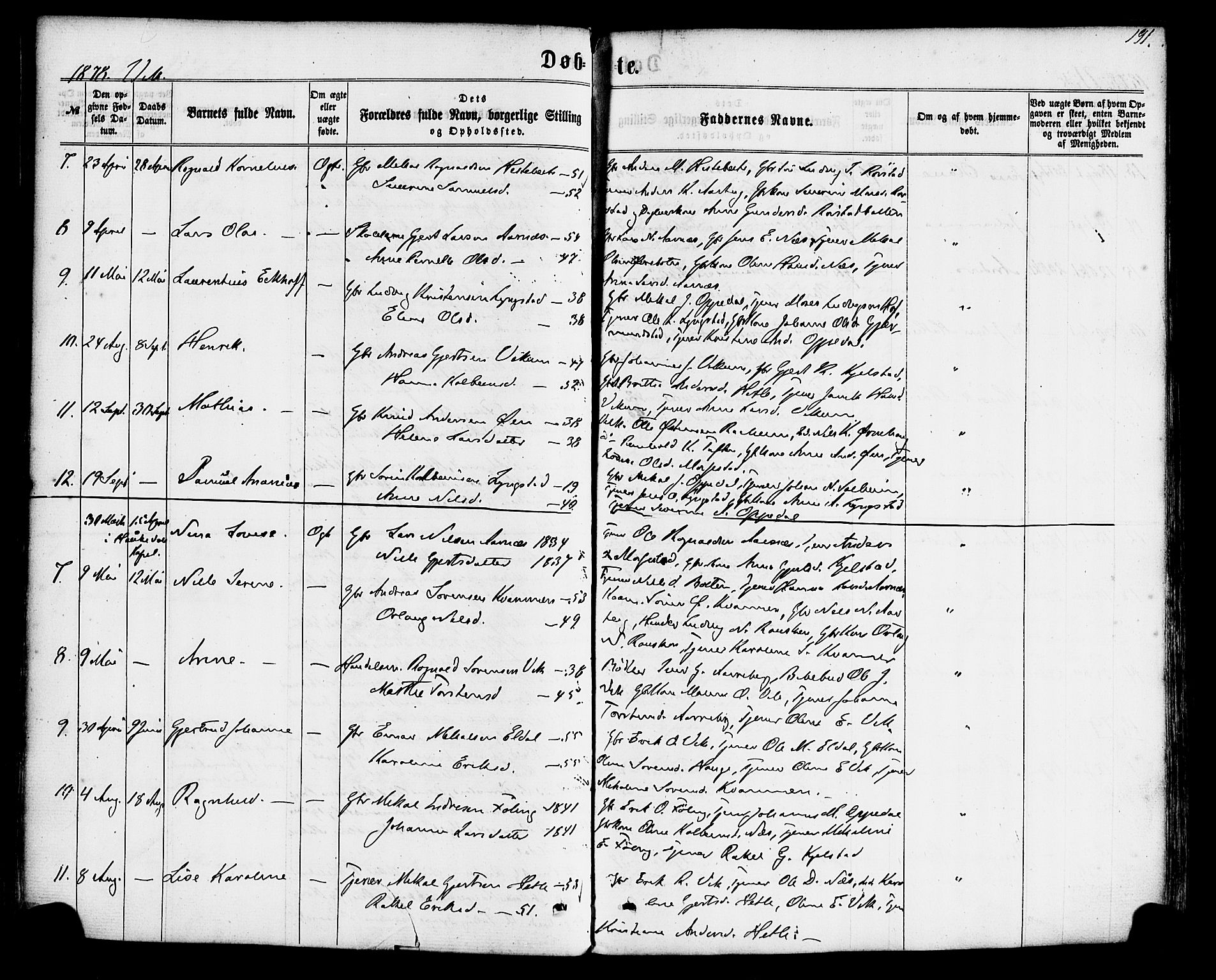 Gaular sokneprestembete, SAB/A-80001/H/Haa: Parish register (official) no. A 5, 1860-1881, p. 191