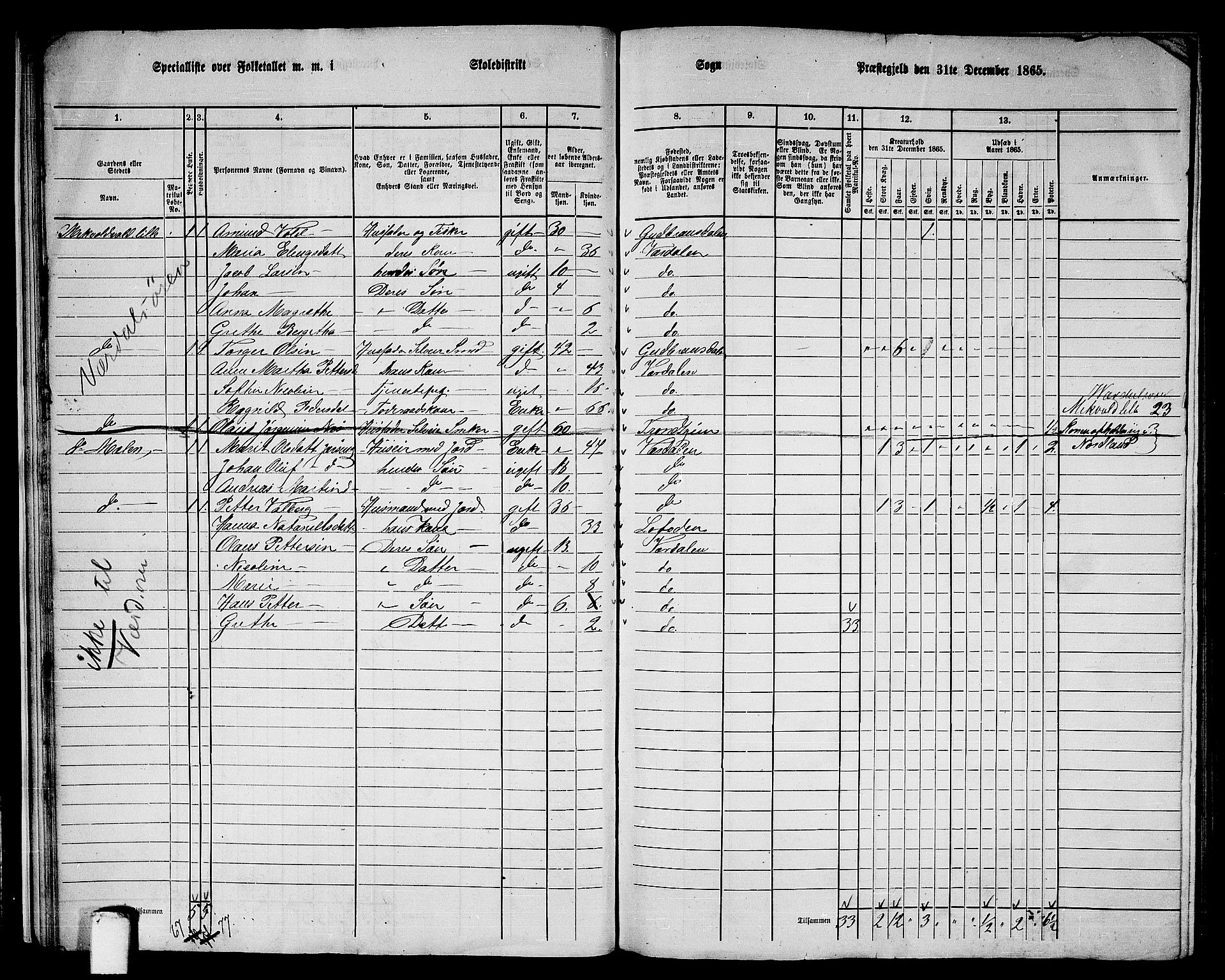 RA, 1865 census for Verdal, 1865, p. 22